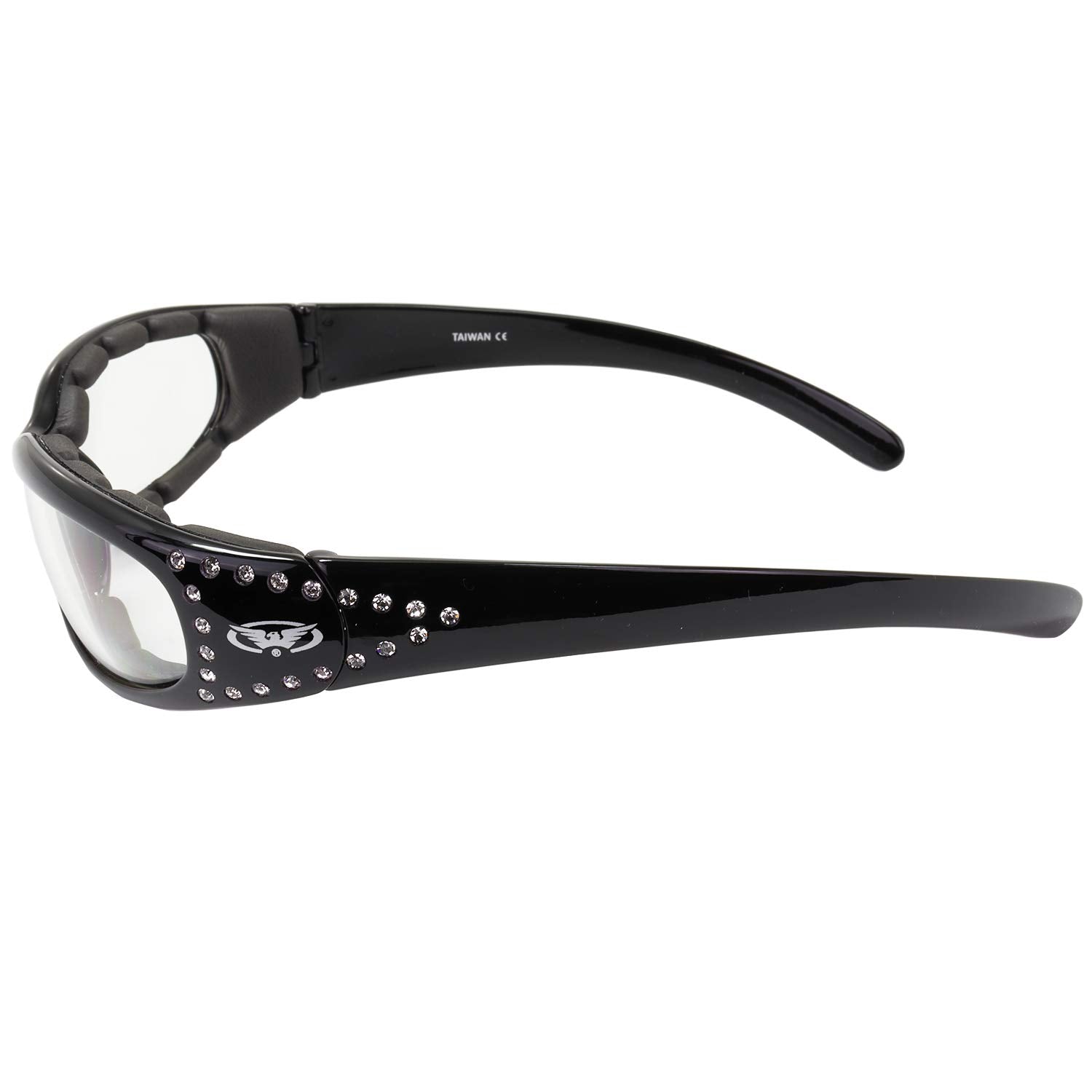 Global Vision 2 Pairs Of Marilyn-3 Women'S Ladies Padded Motorcycle Sunglasses Bling Black Studded Frames With Clear & Smoke Lenses