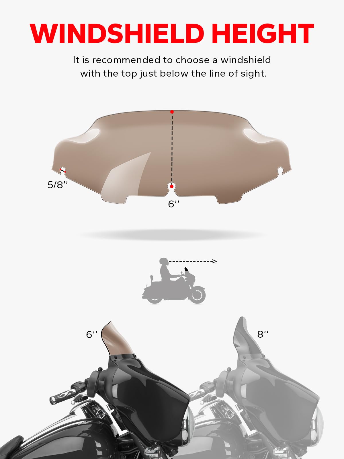 Amazicha Smoke Tint 6'' Windshield Windscreen 96-13 Compatible For Harley Touring Electra Street Glide 1996-2013