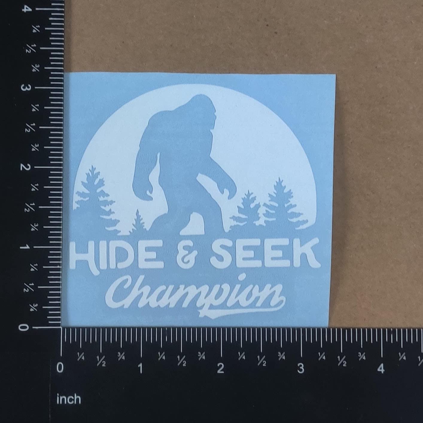 Sasquatch, Bigfoot, Hide And Seek Champion Decals (White, Small ~3.5'')