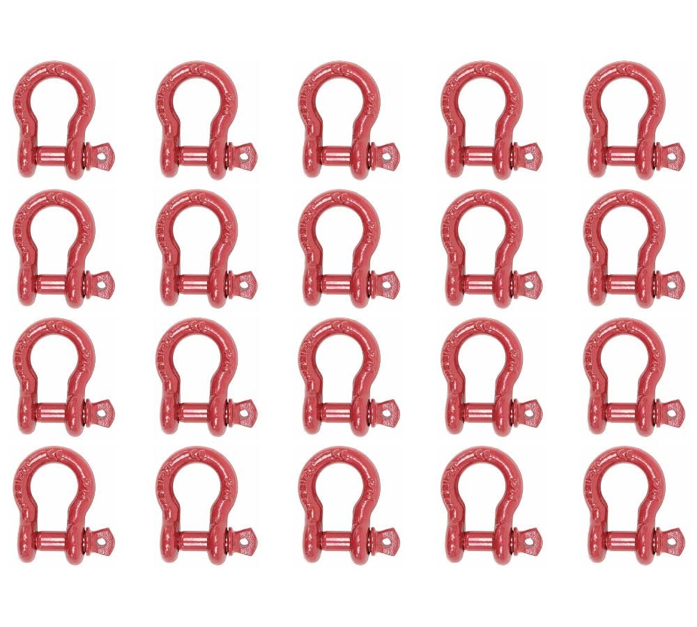 (20 Pack) 7/16 Anchor Shackle Forged Carbon Steel w/ Alloy Screw Pin Load Limit # 1.5 Tons (3,000 lbs) | Double Rust Protection 