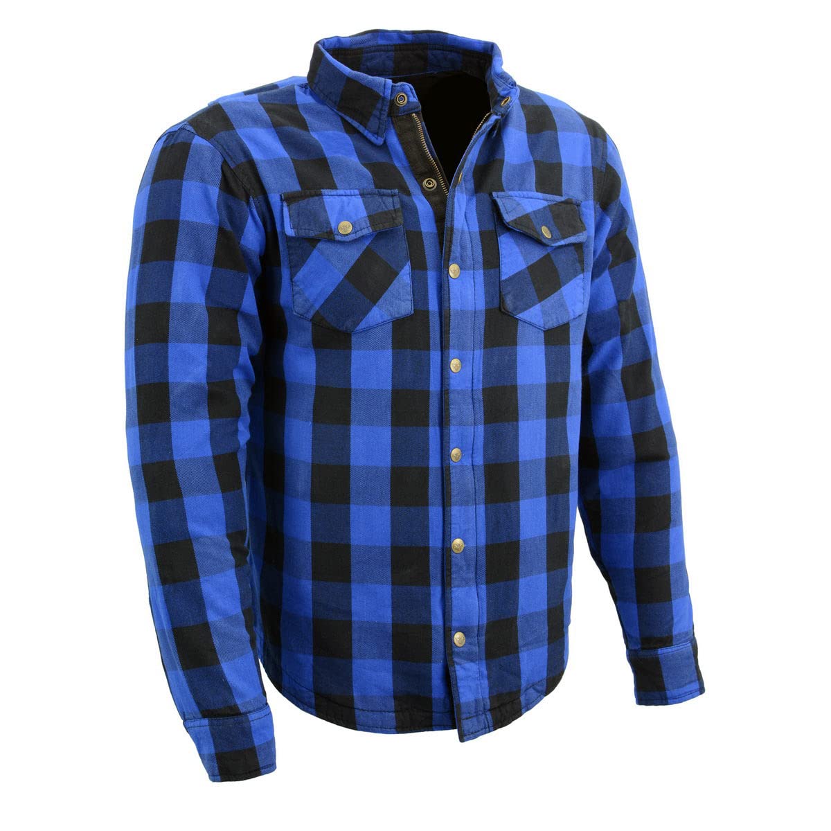 Milwaukee Leather Men's Plaid Flannel Blue Biker Shirt with CE Approved Armor Reinforced w/Aramid Fiber MPM1634-3X-Large