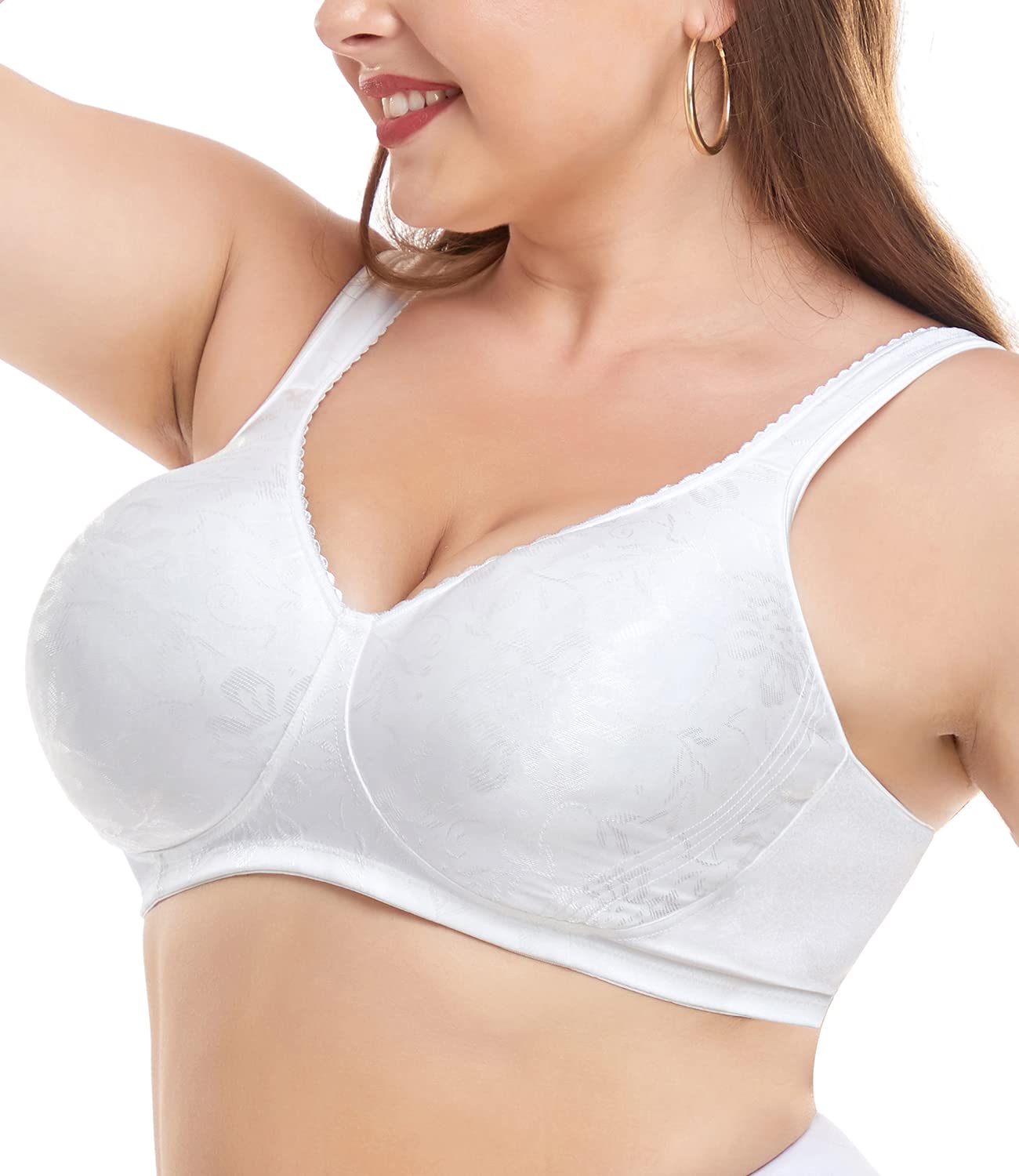 Wirarpa Womens Minimizer Bras No Underwire Comfortable Full Coverage Wide Strap Plus Size No Padding Bra White 40B