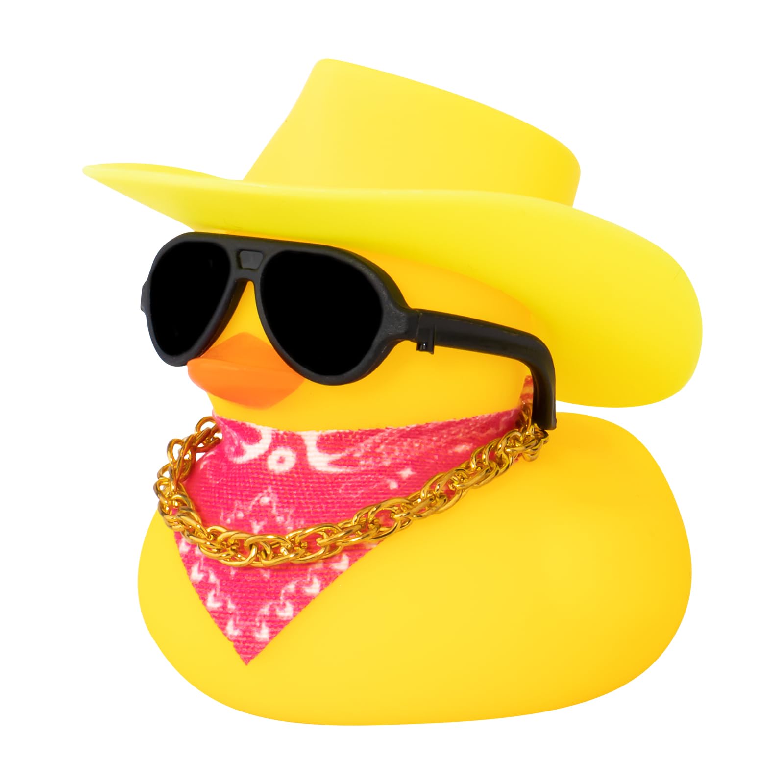 wonuu Car Dashboard Decoration Cowboy Hat Rubber Duck, Car Ducks Ornaments with Mini Colorful Hat Necklace Sunglasses Scarf (Yel