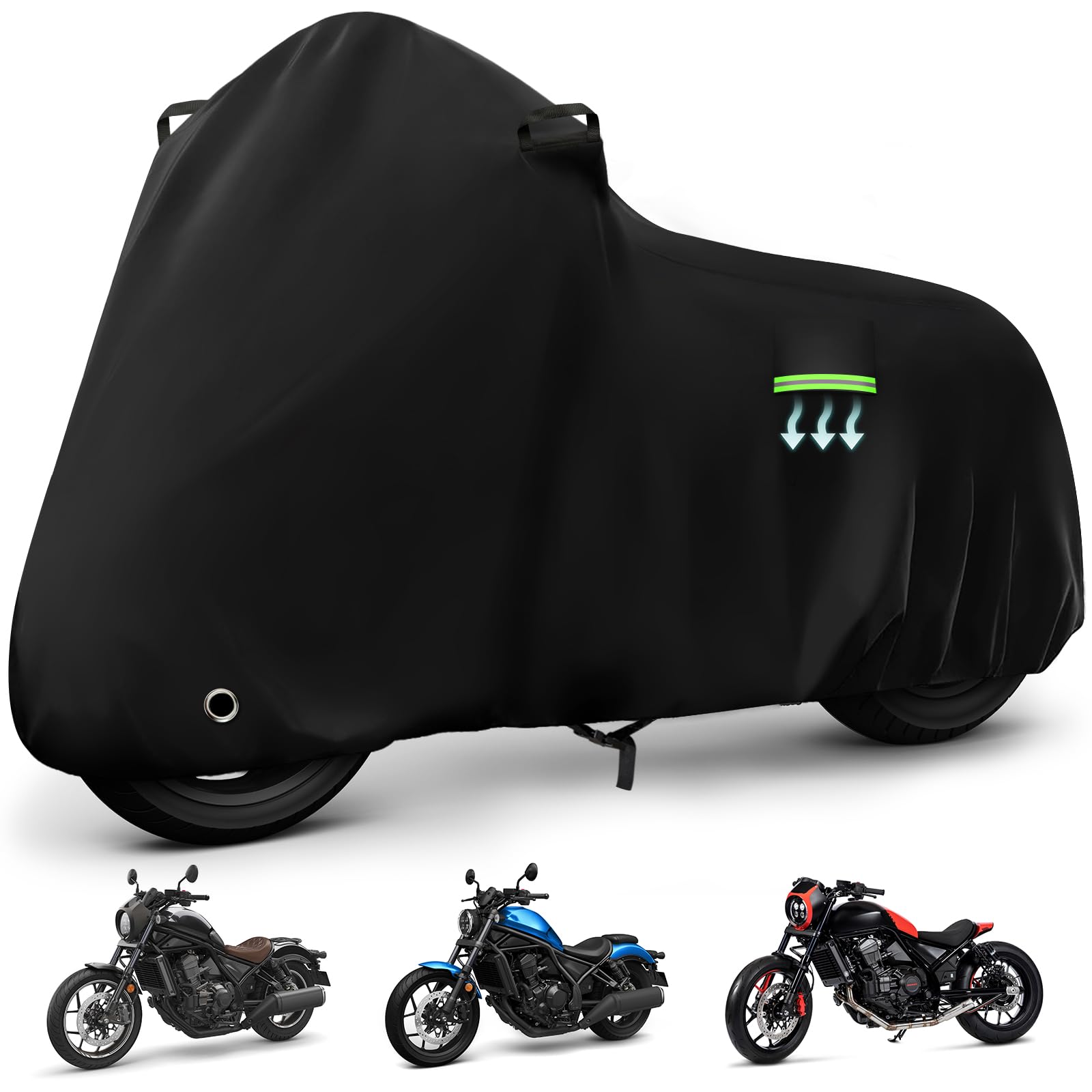 Motorcycle Cover Waterproof for Honda Rebel 300 500 1100, Heavy Duty Outdoor Sun Rain Snow UV Dust All Weather Protection Motorb