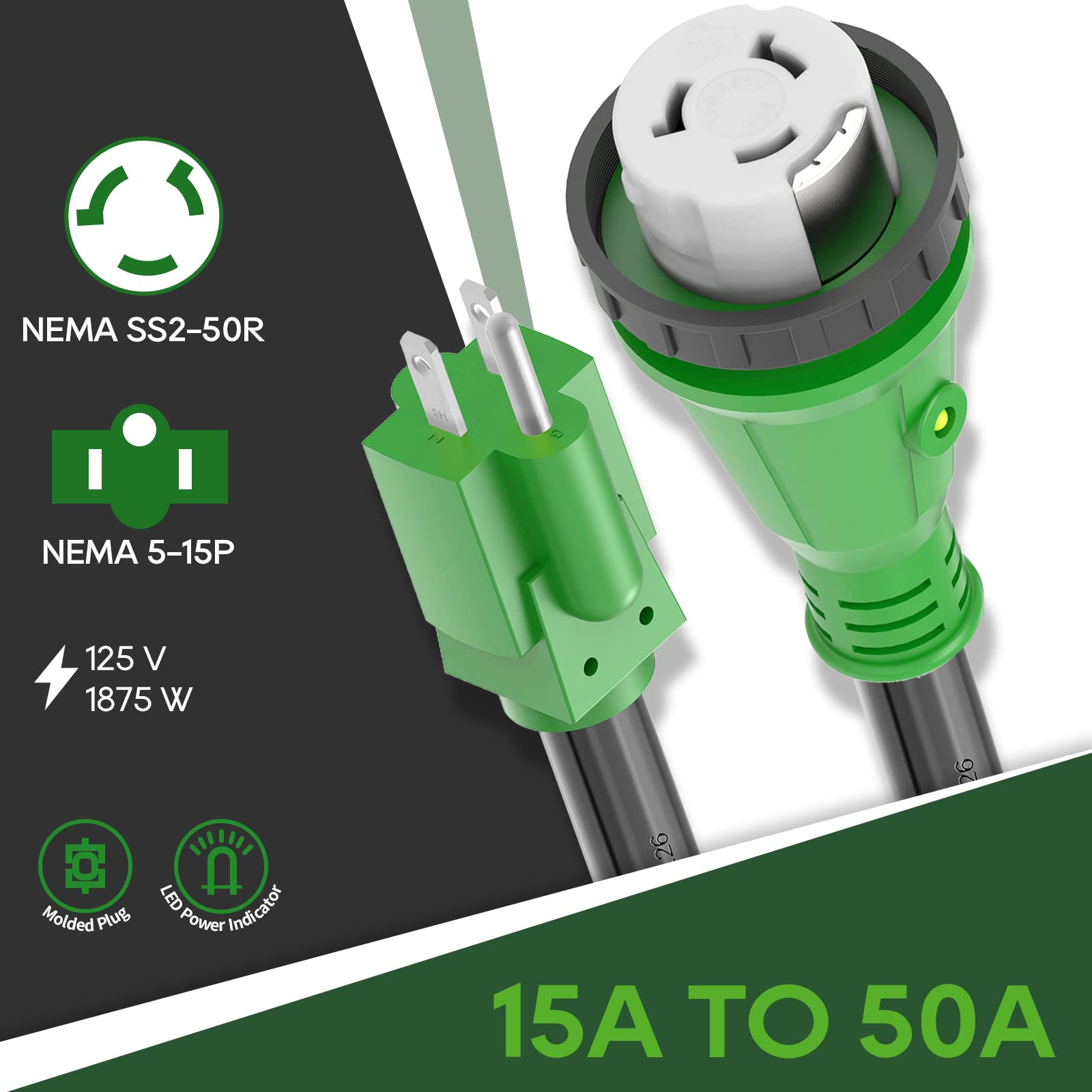 Rvguard 50 Amp To 110 Volt Rv Adapter Cord With Locking Connector 12 Inch, Nema 5-15P To Nema Ss2-50R Electrical Power Adapter W