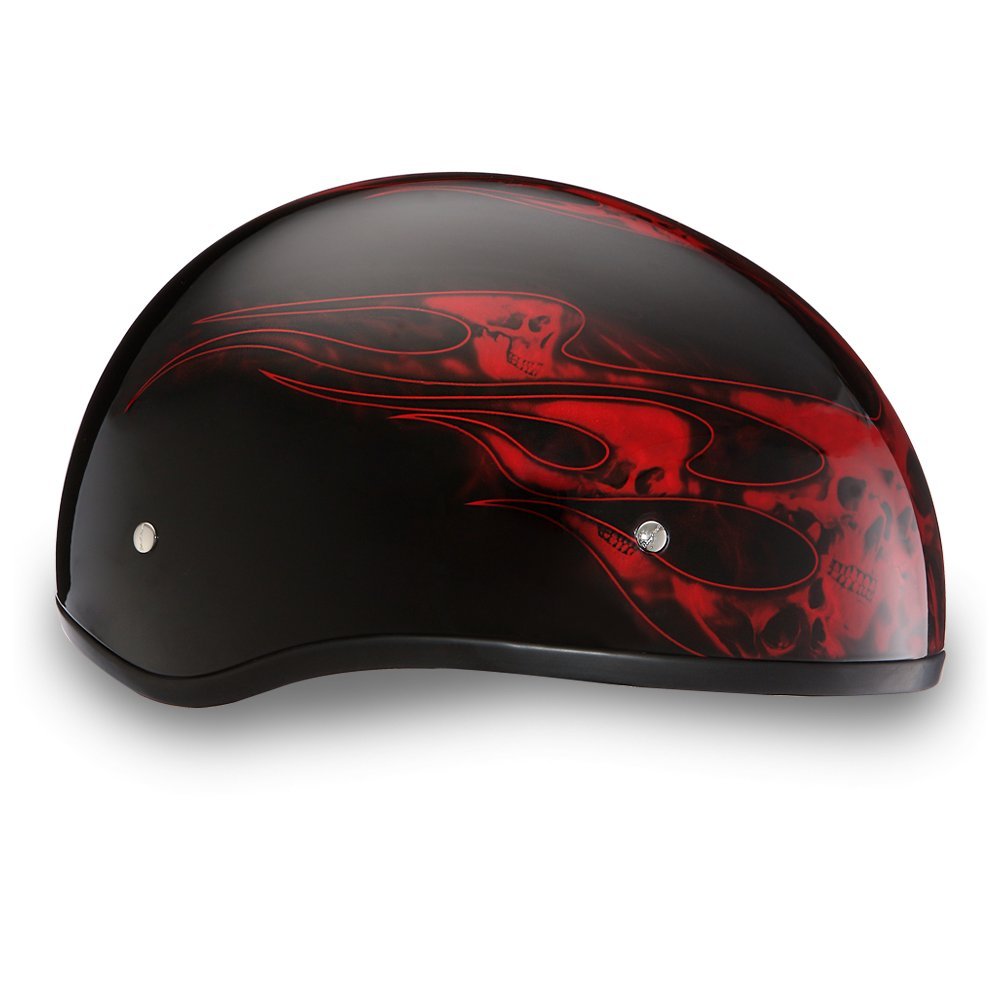 Daytona Helmets Motorcycle Half Helmet Skull Cap- Skull Flames Red 100% Dot Approved