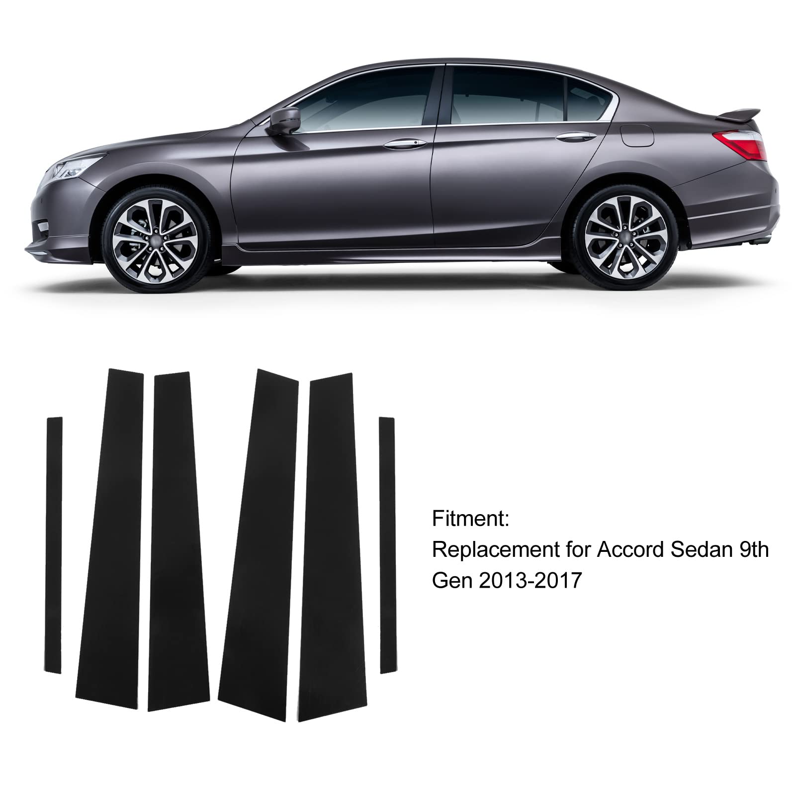 Side Door Window Cover Trim, Glossy Black Pillar Posts Decal Sticker (Accord Sedan 9th Gen 2013-2017)