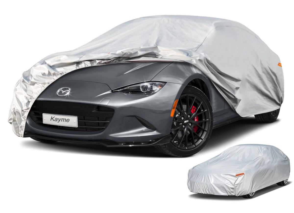 Kayme 6 Layers Car Cover Waterproof All Weather For Automobiles, Universal Fit For Sedan Coupe Sports Car (Up To 165 Inch), Fit