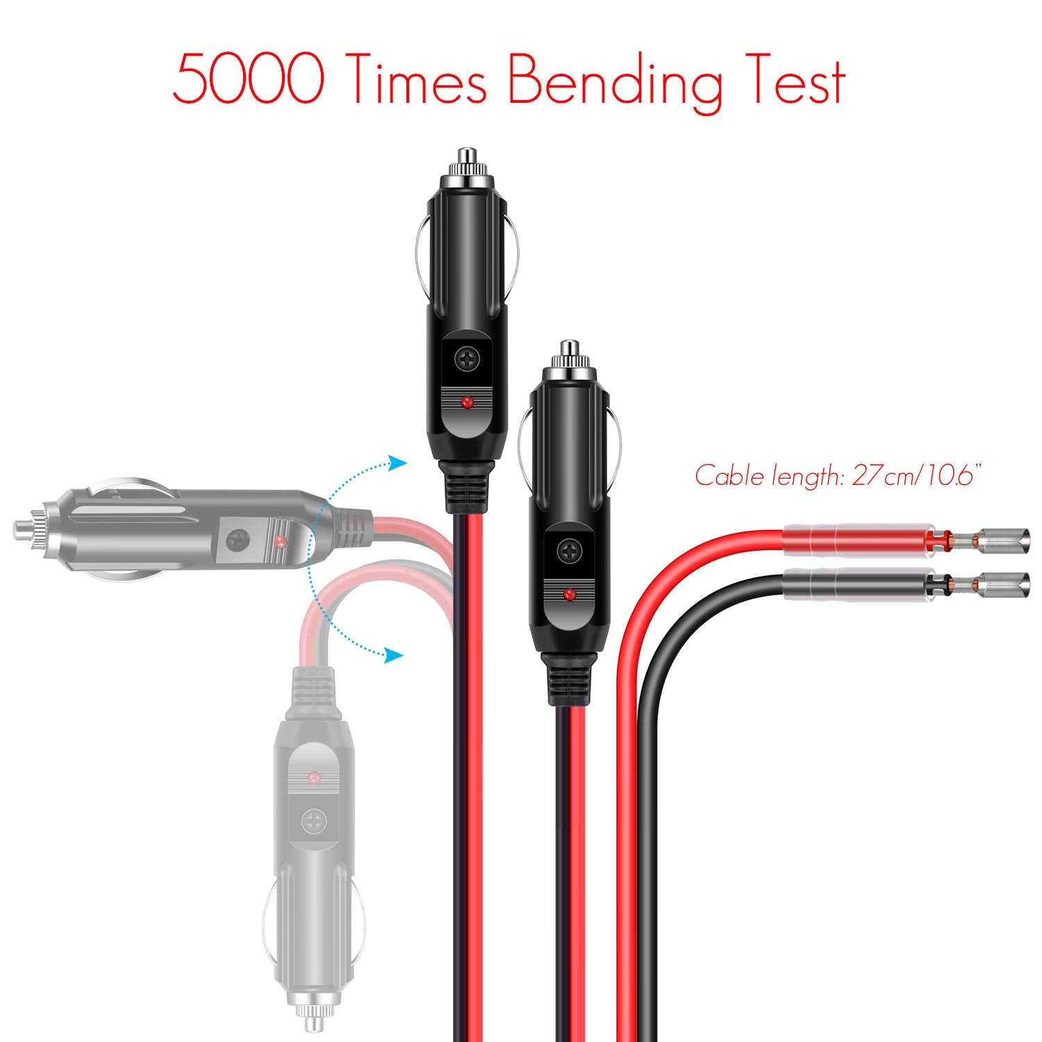 Yonhan Cigarette Lighter Male Plug 12V Fused Replacement 2 Pack, Male Cigarette Lighter Plug Adapter With Leads & Led Light, 12V