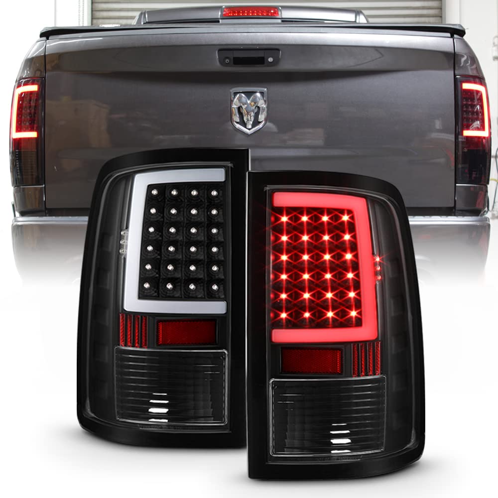Acanii - For [Factory Led Model] 2013-2018 Dodge Ram 1500 2500 3500 Black Led Tube Tail Lights Brake Lamps Left+Right