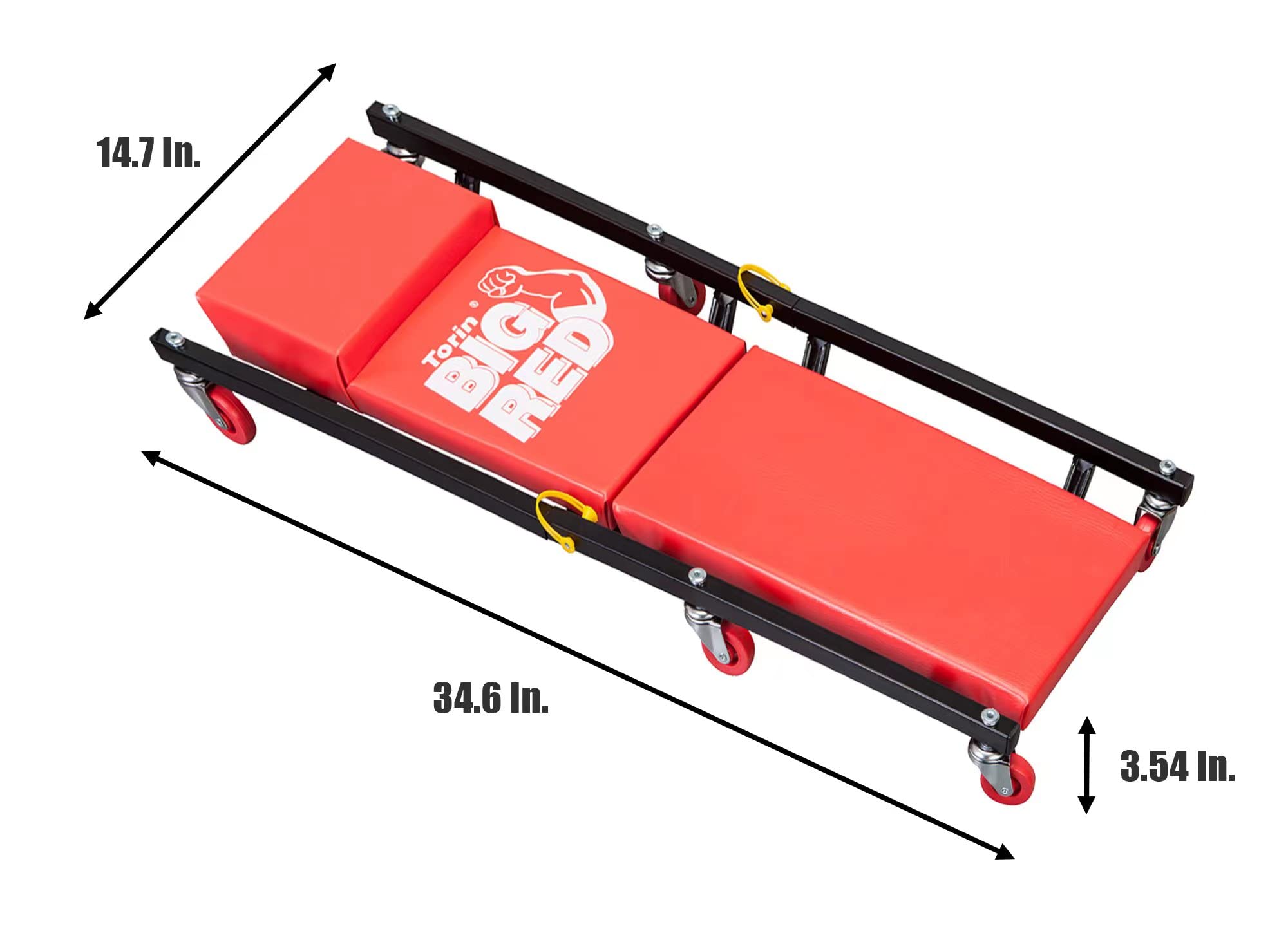 BIG RED 36" Padded Rolling Garage Creeper, Alloy Steel, 6 Casters, Red, Model AR7565B-1
