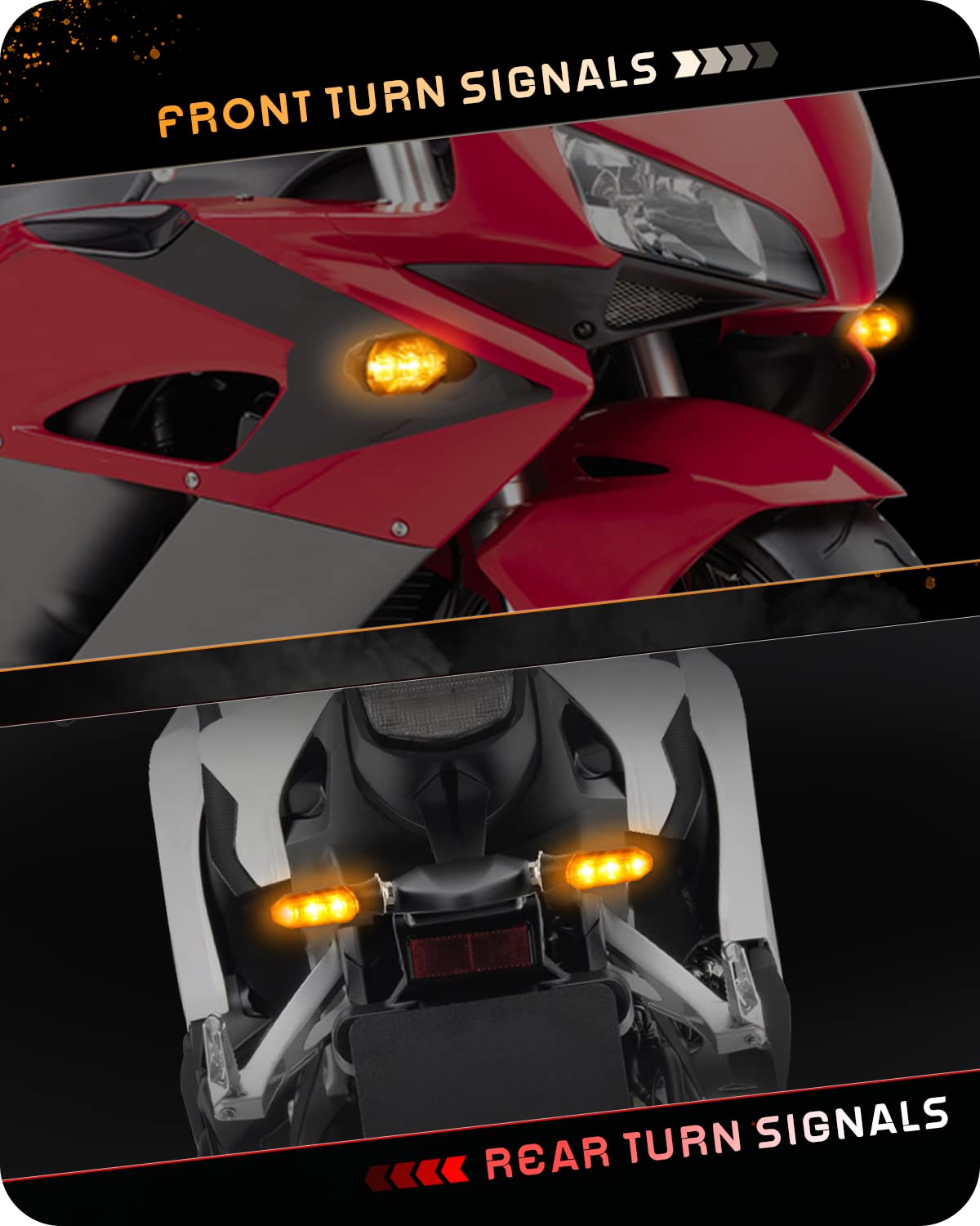 Quasco 4Pcs Universal Motorcycle Turn Signals Front Rear Led Turn Signal Light Sequential Amber Blinkers For Motorbike Scooter Quad Cruiser Off Road Touring