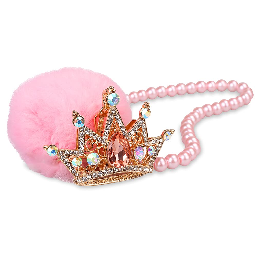 Car Mirror Hanging Accessories, Mini-Factory Rearview Mirror Hanging Bling Decoration Fluffy Luxury Diamond Crown with Pearl Cha