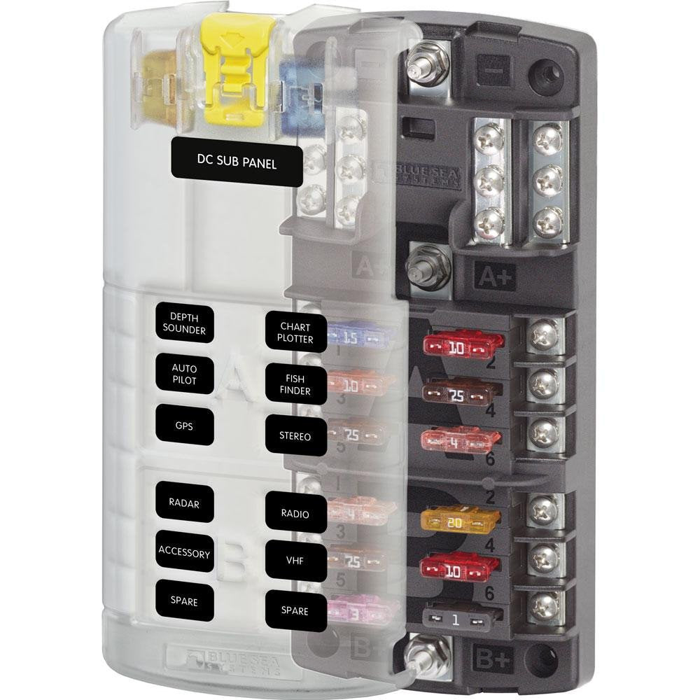 Blue Sea - 5032-Bss Fuse Block Stblade Dual12 W/Gnd/Cvr (10Ea)