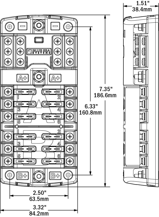 Blue Sea - 5032-Bss Fuse Block Stblade Dual12 W/Gnd/Cvr (10Ea)