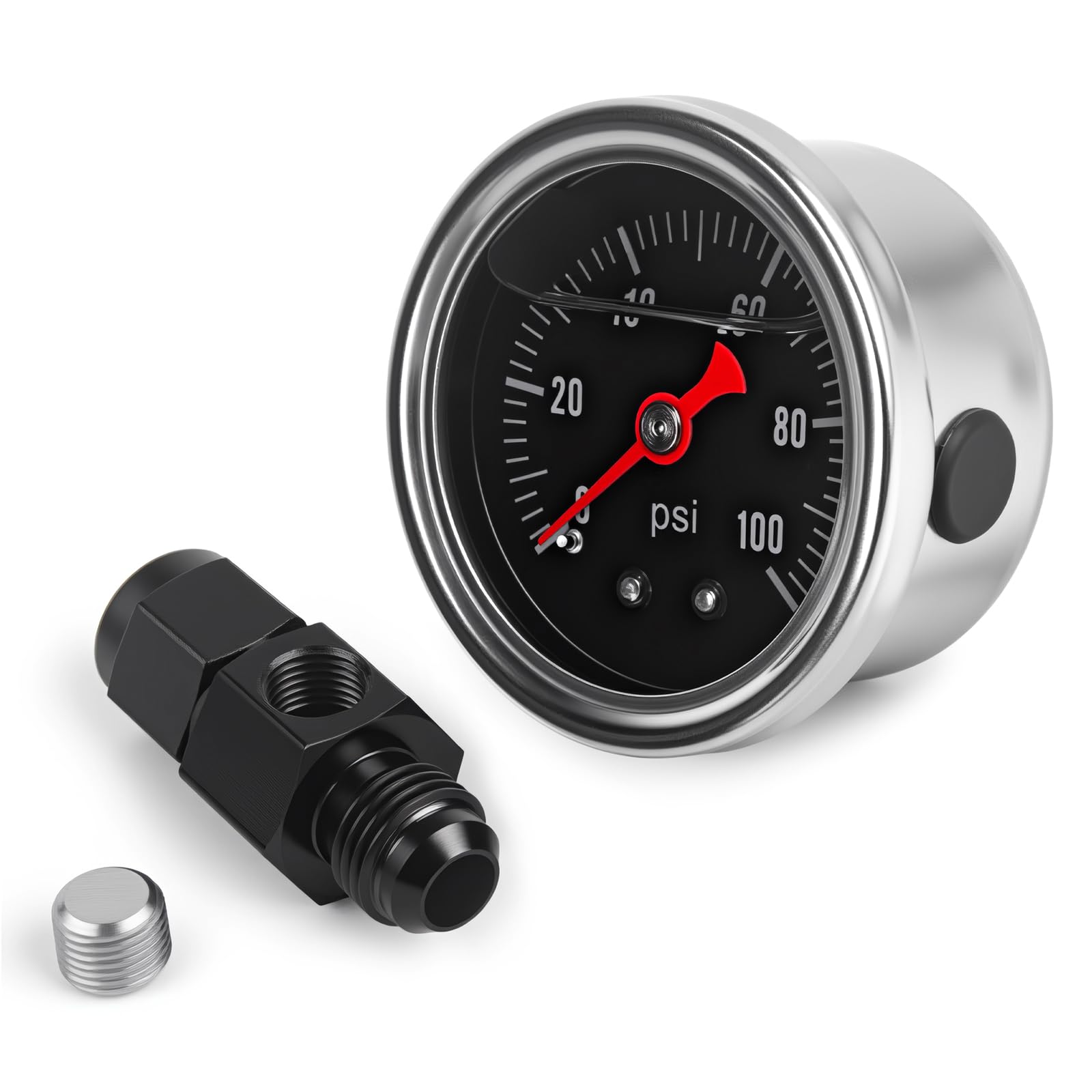 CNRAQR Universal 0-100psi Fuel Pressure Gauge 1/8 NPT Oil Press Gauge with 6AN Male Flare to -6 Female Swivel Fuel Pressure Take