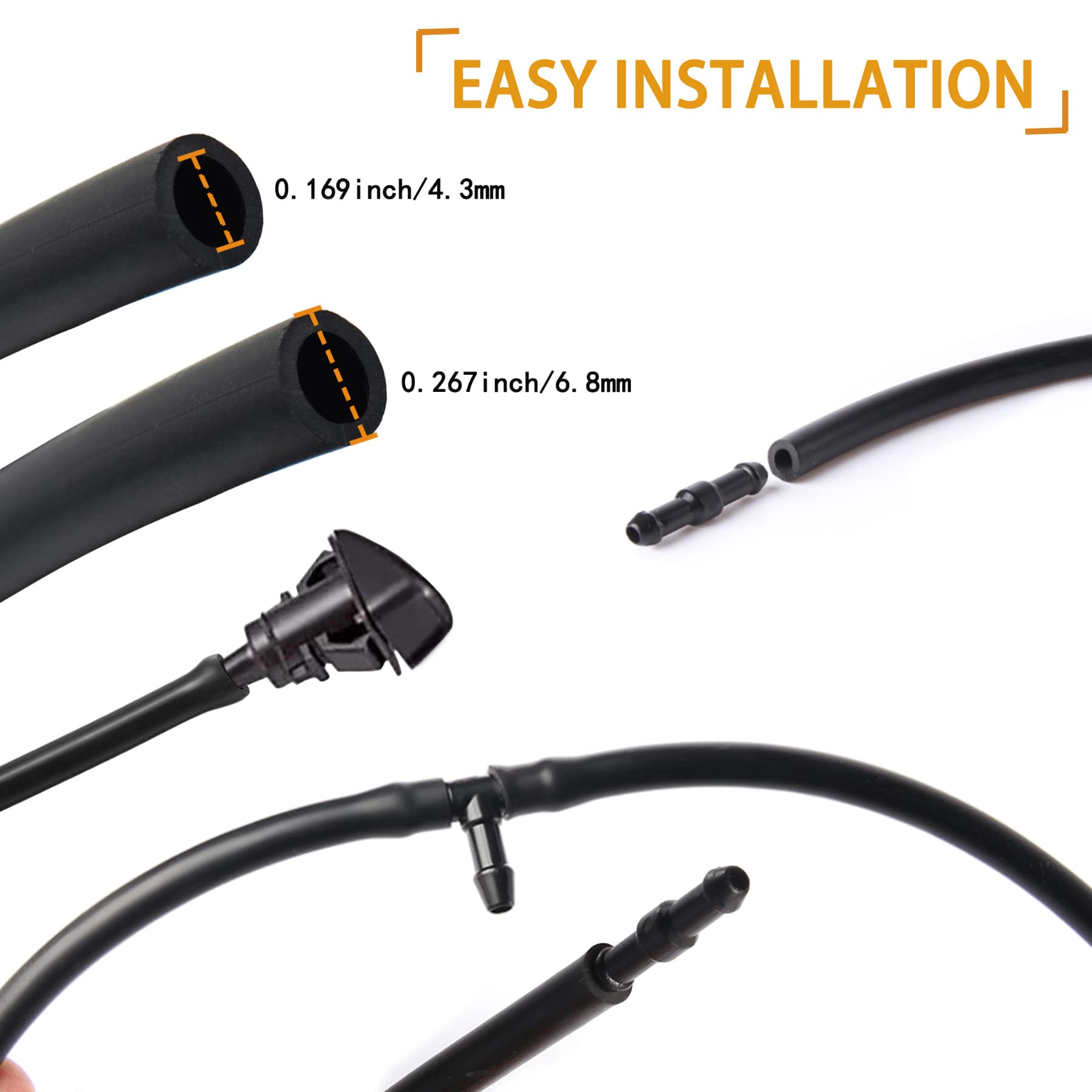 Windshield Washer Sprayer Nozzles Hose Kit - 4 Meters Windshield Washer Hose with Hose Connectors & Hood Insulation Retainers &