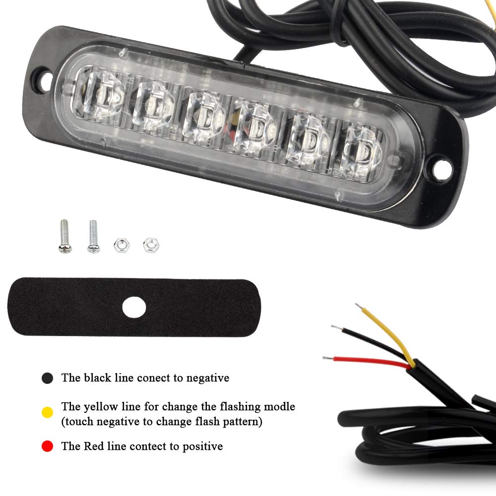 Sidaqi Universal 12-24V Emergency Strobe Warning Lights 6 Led 12W Surface Mount Beacon Hazard Warning Lights Flashing Light Bar