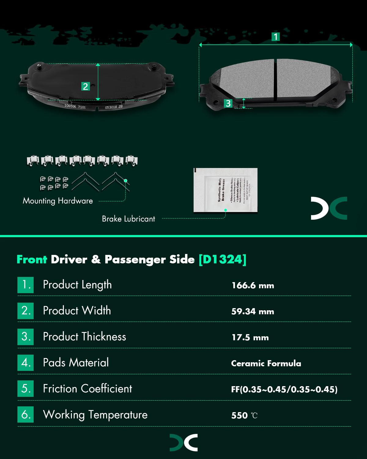 SCITOO Disc Brake Pads Kits D1324-8436 Ceramic Front Brake Pads Set Fit For Lexus For NX200t 2015-2017,For Lexus For NX300 2018-