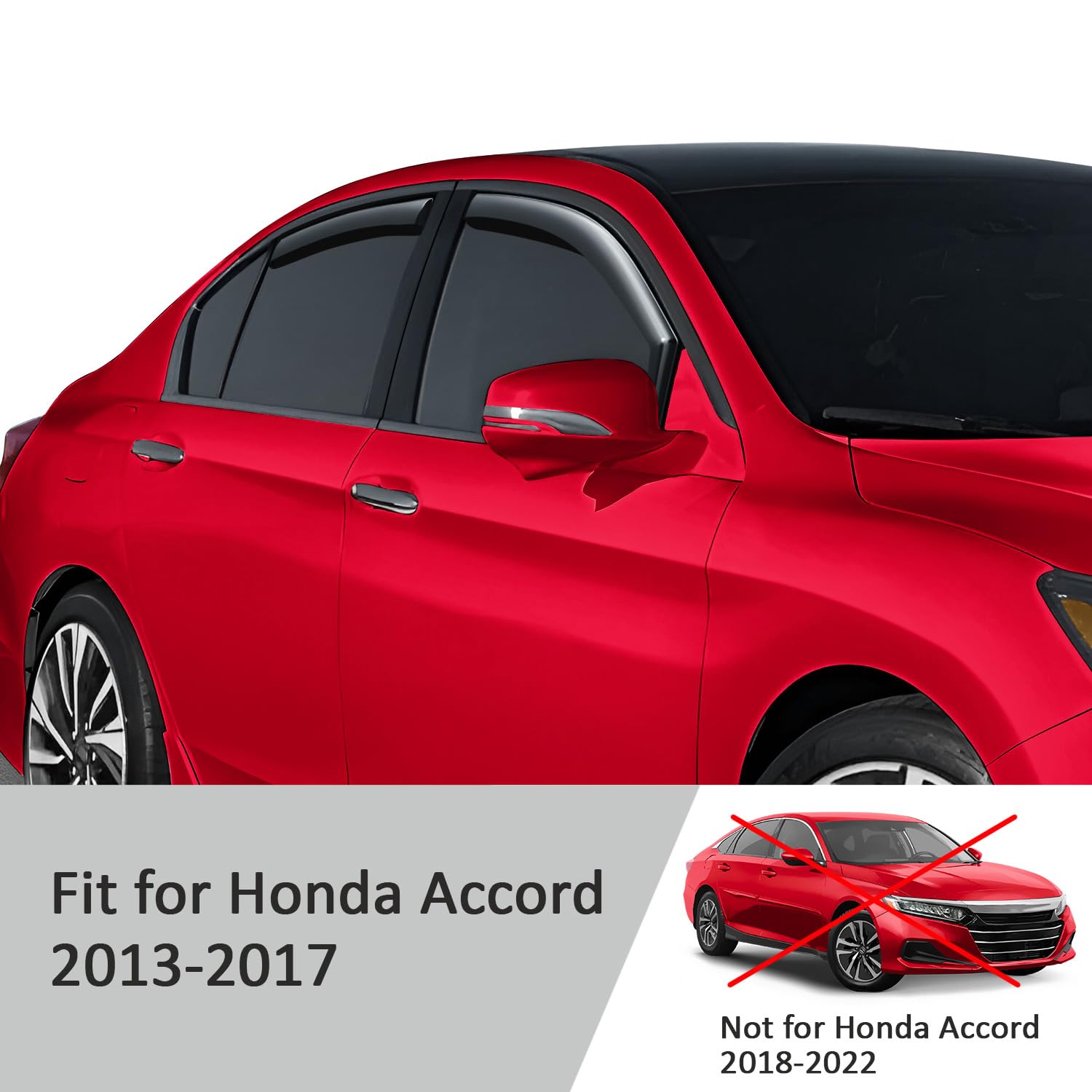 Voron Glass In-Channel Extra Durable Rain Guards For Honda Accord 2013-2017 Sedan, Window Deflectors, Vent Window Visors, 4 Piec