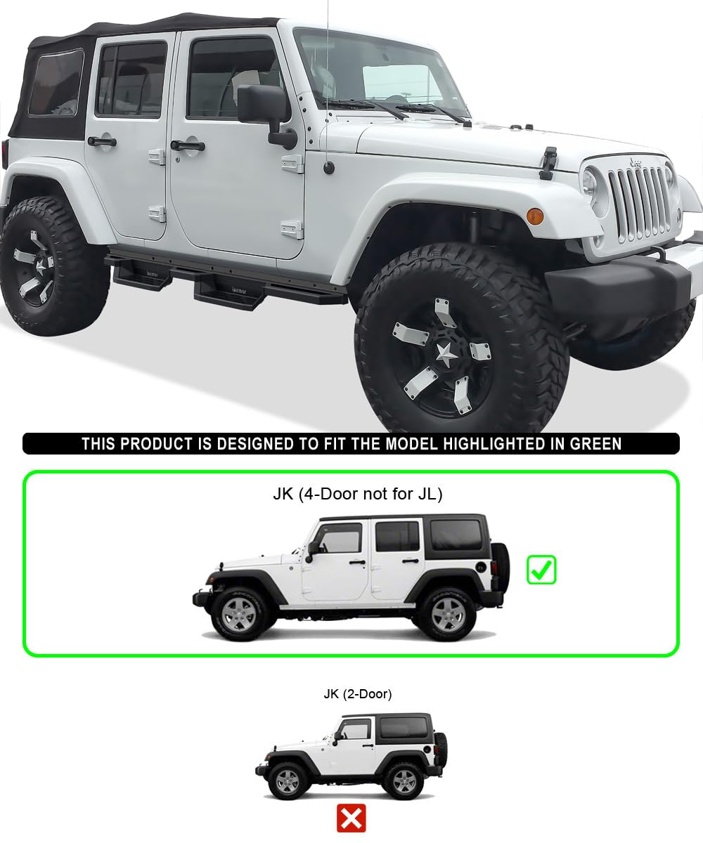 Aps Pocket Steps Running Boards Side Bars Compatible With Jeep Wrangler Jk 2007-2018 4-Door (Factory Sidesteps Or Rock Rails Have To Be Removed)