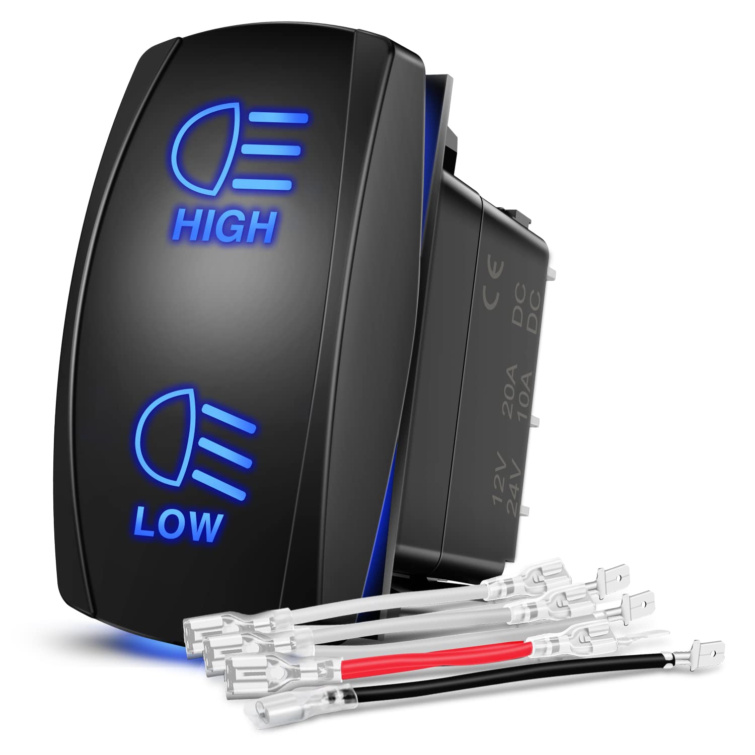 Nilight High Low Beam Headlights Rocker Switch Toggle On Off On Switch DPDT 7Pin 12V 24V High/Low Switch Jumper Wires for Cars T