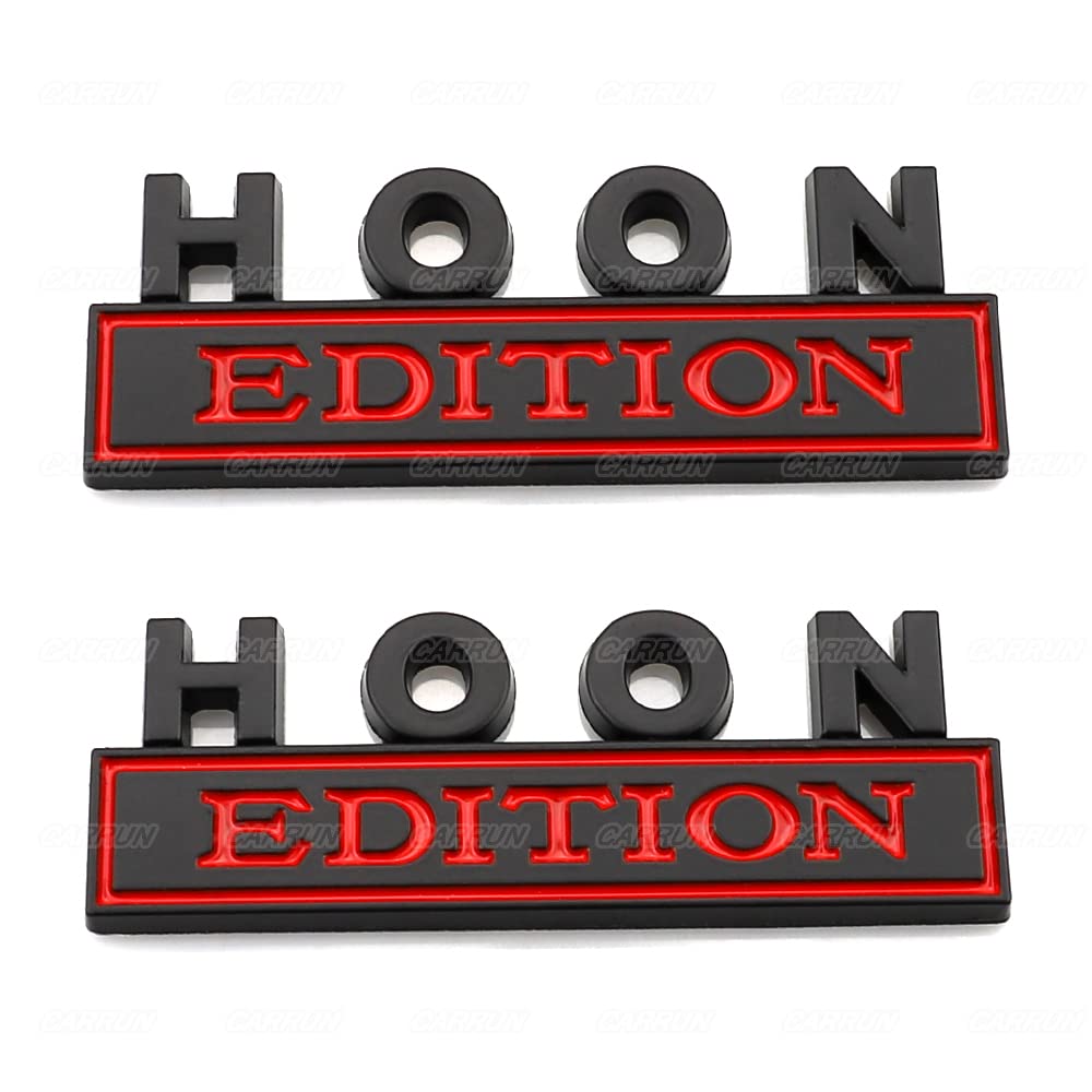 2 Pcs Hoon Edition Emblem Car Side Rear Front Hood Trunk Door Badge 3D Decal Sticker Fit For Car Truck Suv (Hoon, Black Red)