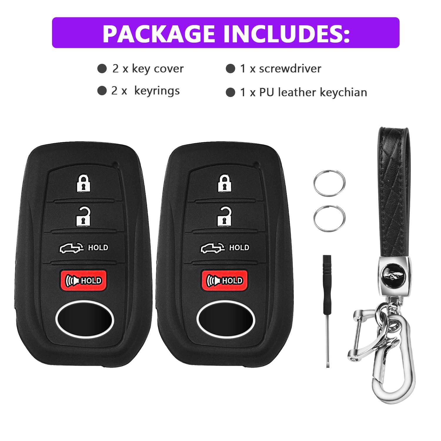 Qbuc 2Pcs For Toyota Key Fob Cover Tacoma Prius Venza Corolla Crown Sequoia Tundra Grand Highlander Rav4 Prime