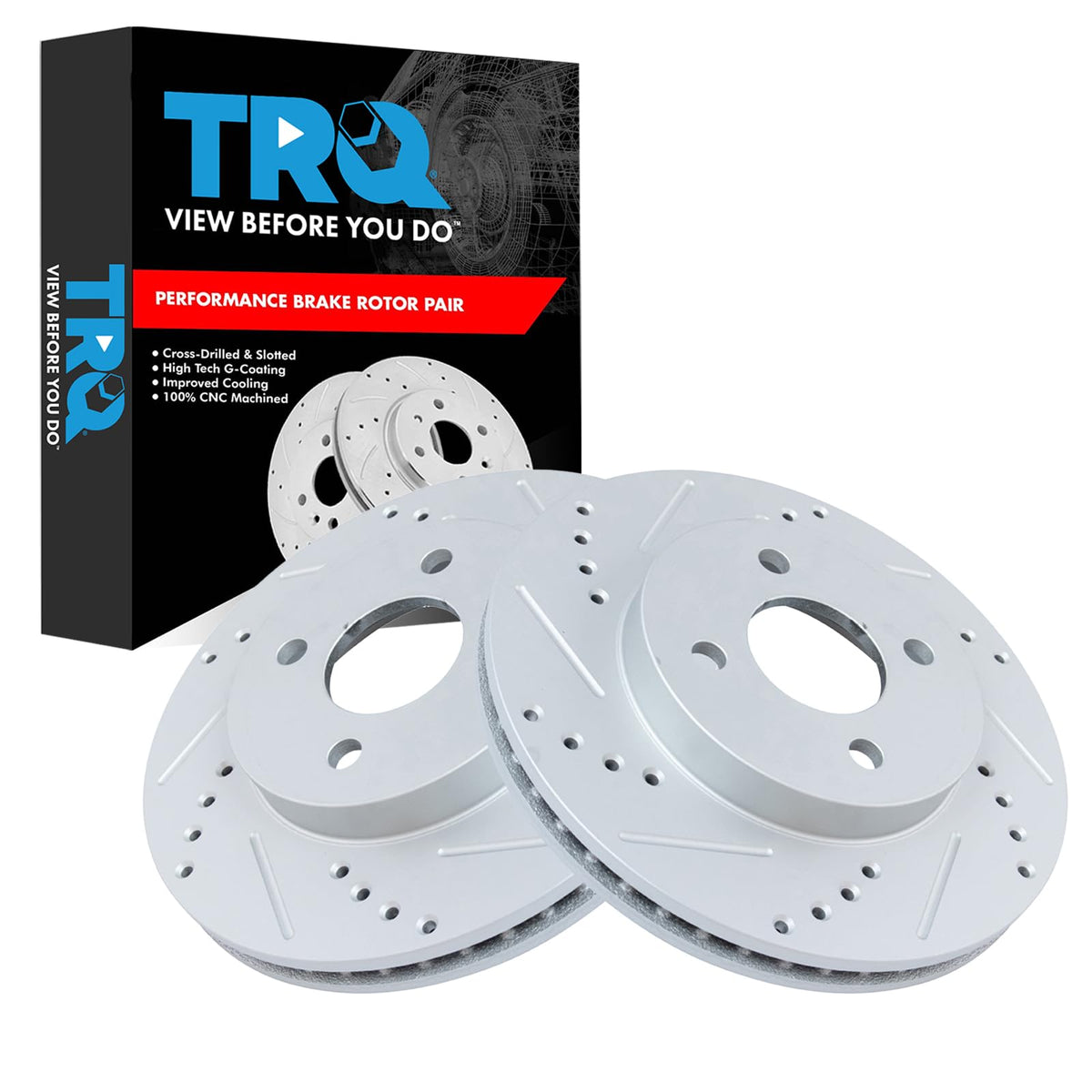 Trq Front Performance Brake Rotors Set Premium G-Coated Cross Drilled & Slotted Compatible With 2005-2010 Chevrolet Cobalt 2007-