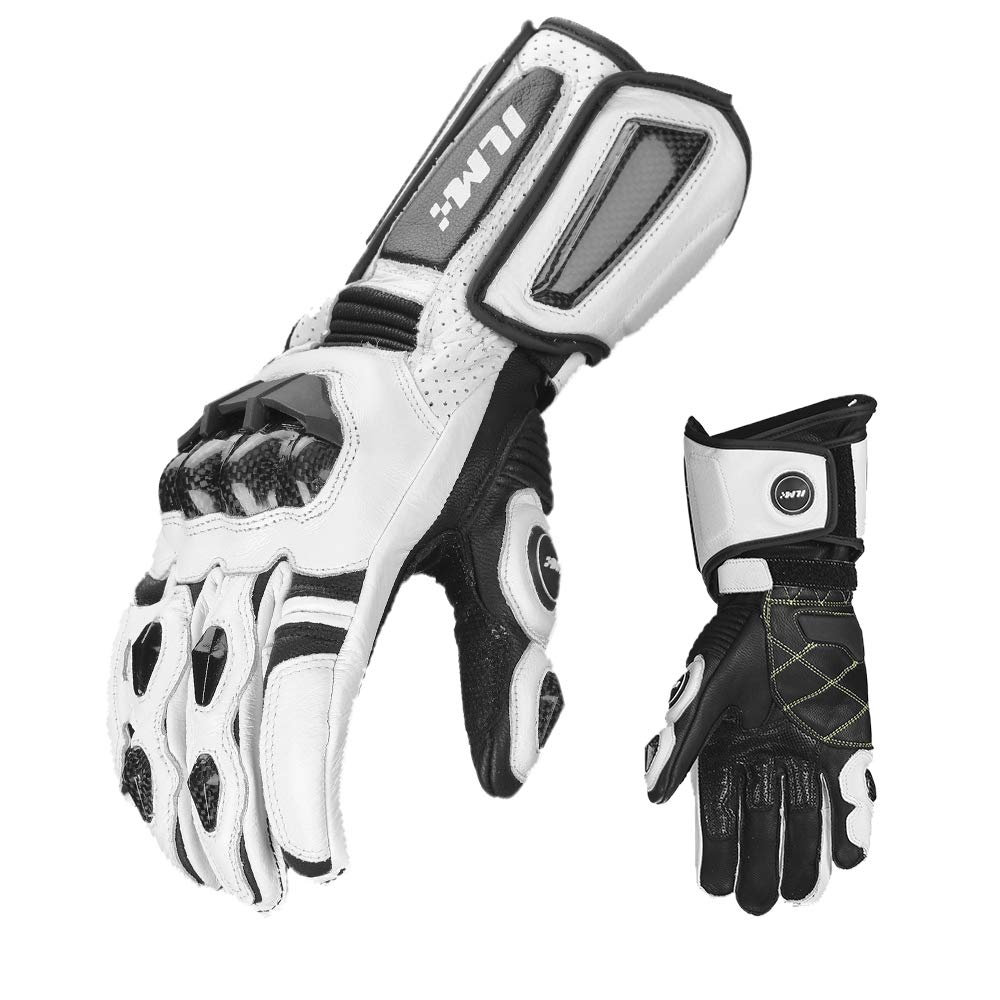 ILM Air Flow Leather Motorcycle Gloves - XXL, White-Long, Model GRC01L for Men & Women - Durable, Comfortable Riding Gear