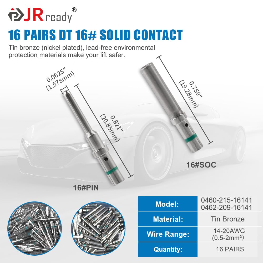 Jrready St6318-201 Dt Deutsch Connector Kit - 8 Sets 2 Pin Gray Waterproof Dt Connectors With Size 16 Solid Contacts 14-20Awg
