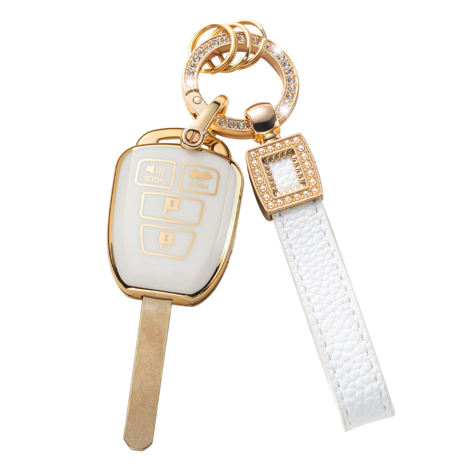 Cacarlike Toyota Key Fob Cover With Leather Lanyard, Compatible With 2018-2024 Highlander Rav4 Camry Avalon C-Hr Corolla Gt86 Sm