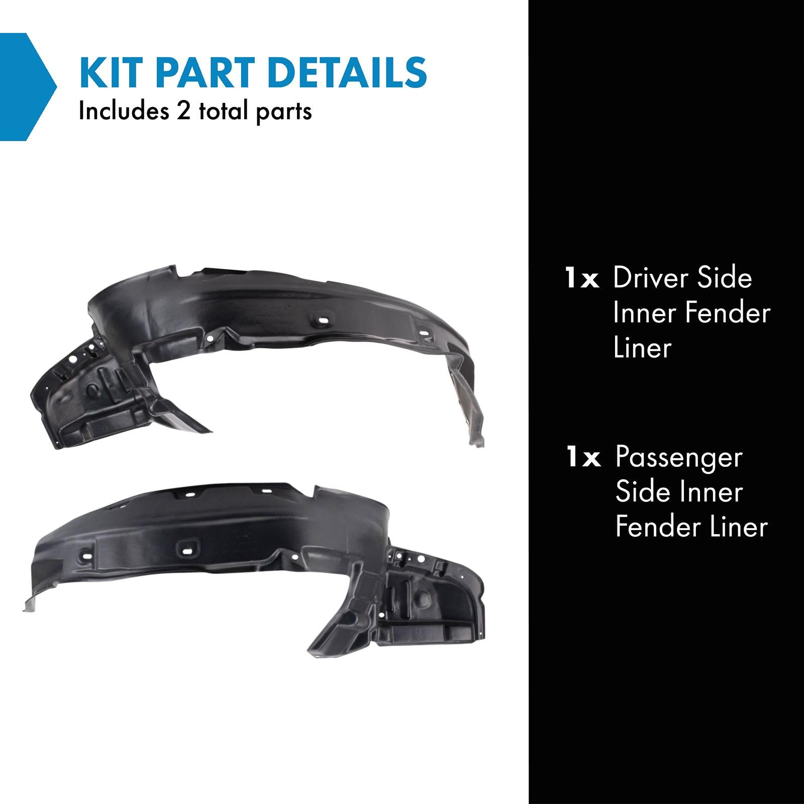 Trq Inner Fender Liner Set Compatible With 1995-1998 Honda Odyssey Ho1248110 Ho1249110