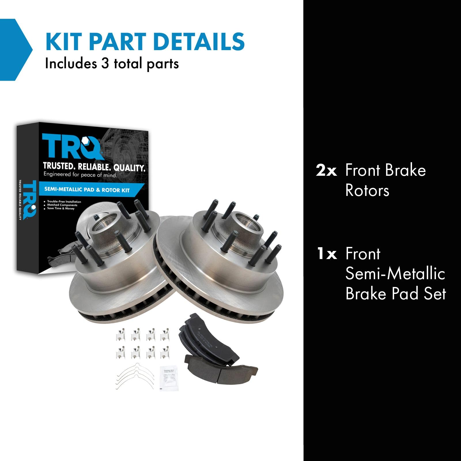 Trq Front Brake Pad & Rotor Kit Brake Pads Brake Rotor Semi-Metallic Compatible With 2000-2002 Ford Excursion F-250 Super Duty F