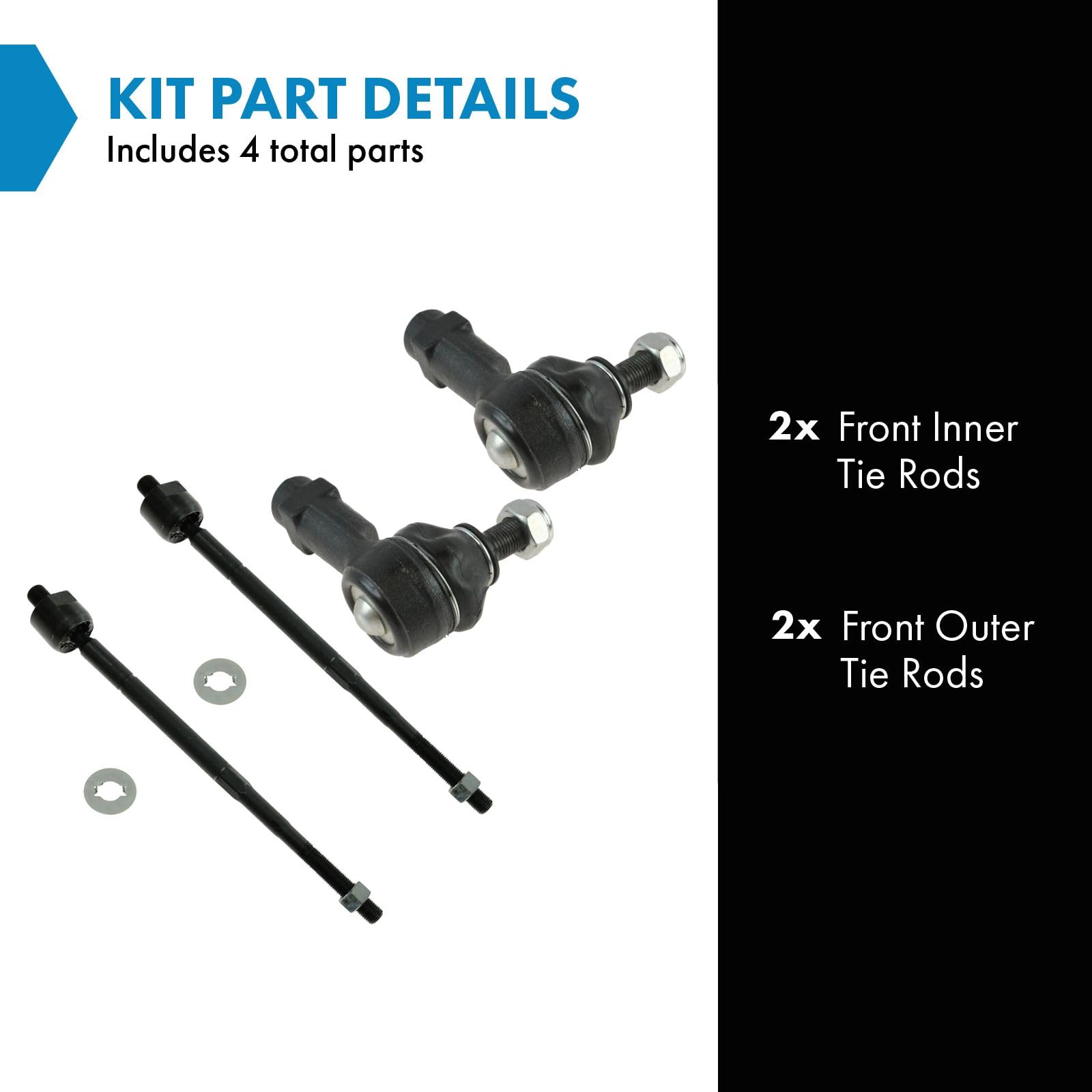 Trq Front Tie Rod Set Compatible With 2001-2006 Hyundai Elantra 2003-2008 Tiburon 2005-2009 Kia Spectra 2006-2009 Spectra5