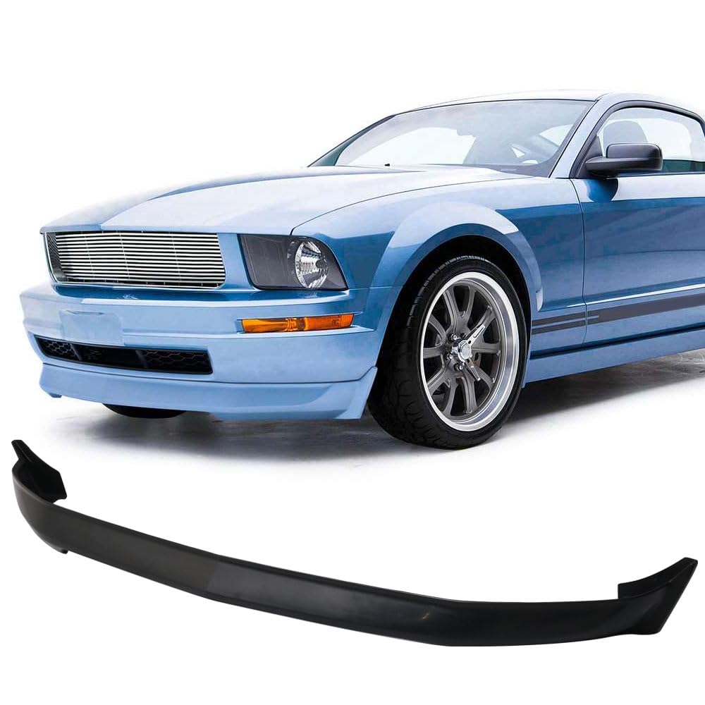 Front Bumper Lip Compatible with 2005-2009 Ford Mustang V6, 3C Style Black PU Front Lip Finisher Under Chin Spoiler Add On by IK