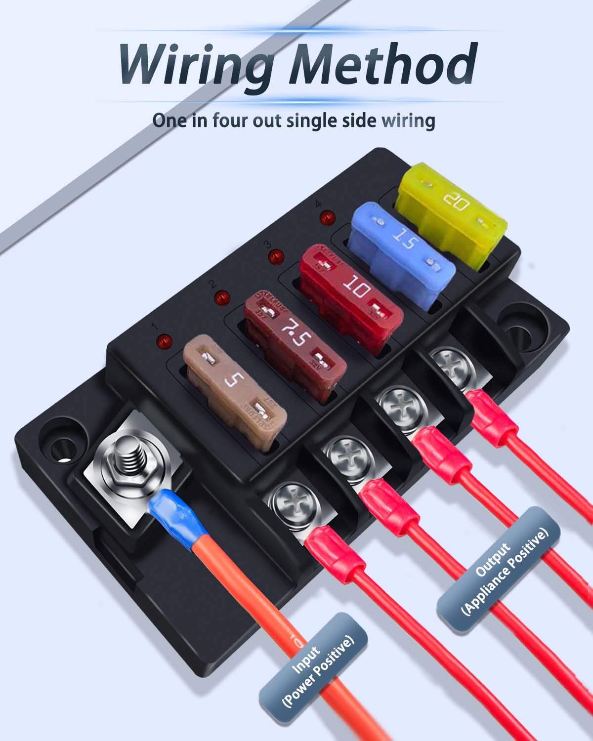 YEZriler 12V Fuse Block, 4 Circuits Waterproof Marine Fuse Panel Relay Box Kit with LED Indicator Damp-Proof Cover, 12 Volt Fuse