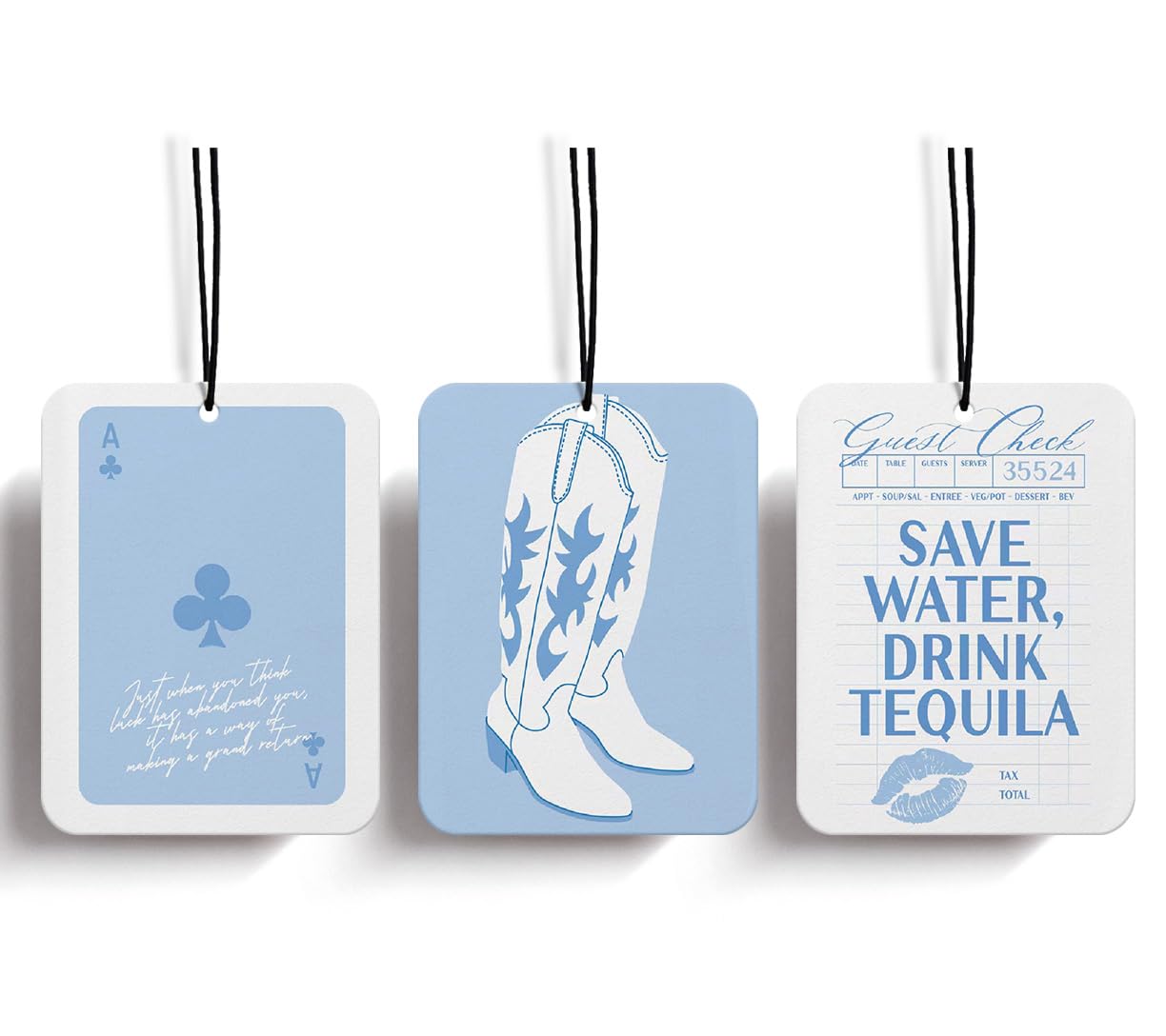 Newdv Western Car Air Freshener,Blue Car Accessories Hanging 3Pcs,Cowgirls Car Mirror Decor Hanging,Preppy Car Scents Air Freshe