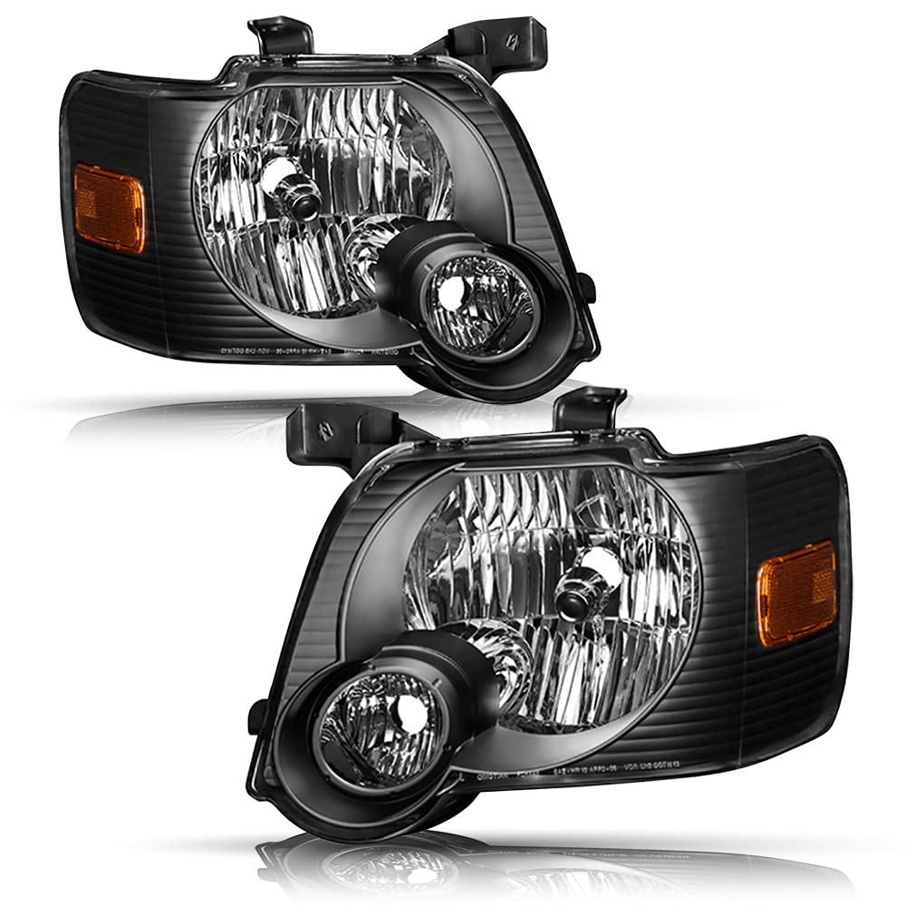 Bryght Headlight Assembly Fit For 2006 To 2010 Ford Explorer Driver And Passenger Side (Black Housing With Amber Reflector)