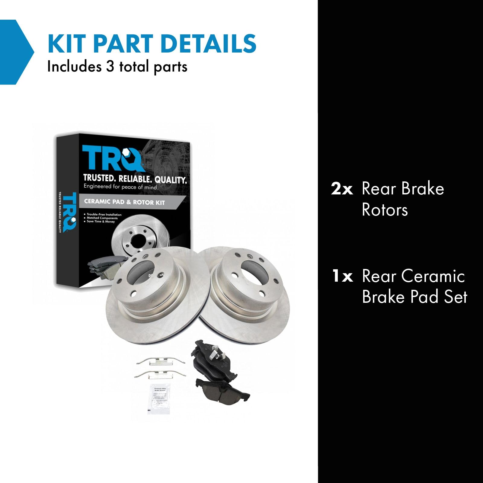 Trq Rear Brake Pad & Rotor Kit Brake Pads Brake Rotor Ceramic Compatible With 2009-2013 Bmw 128I