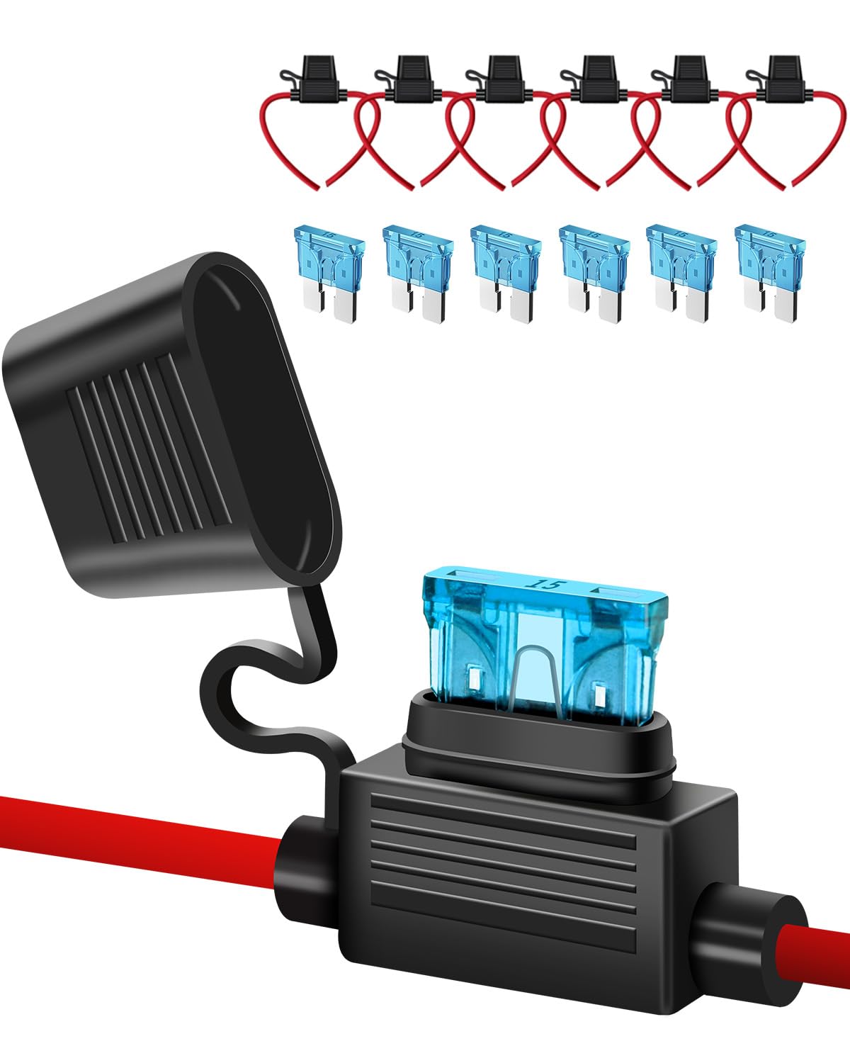 6 Pack 14Awg Inline Fuse Holder - 14 Gauge Automotive Blade In Line Fuse Holder With 6Pcs 15 Amp Atc/Ato Standard Fuses