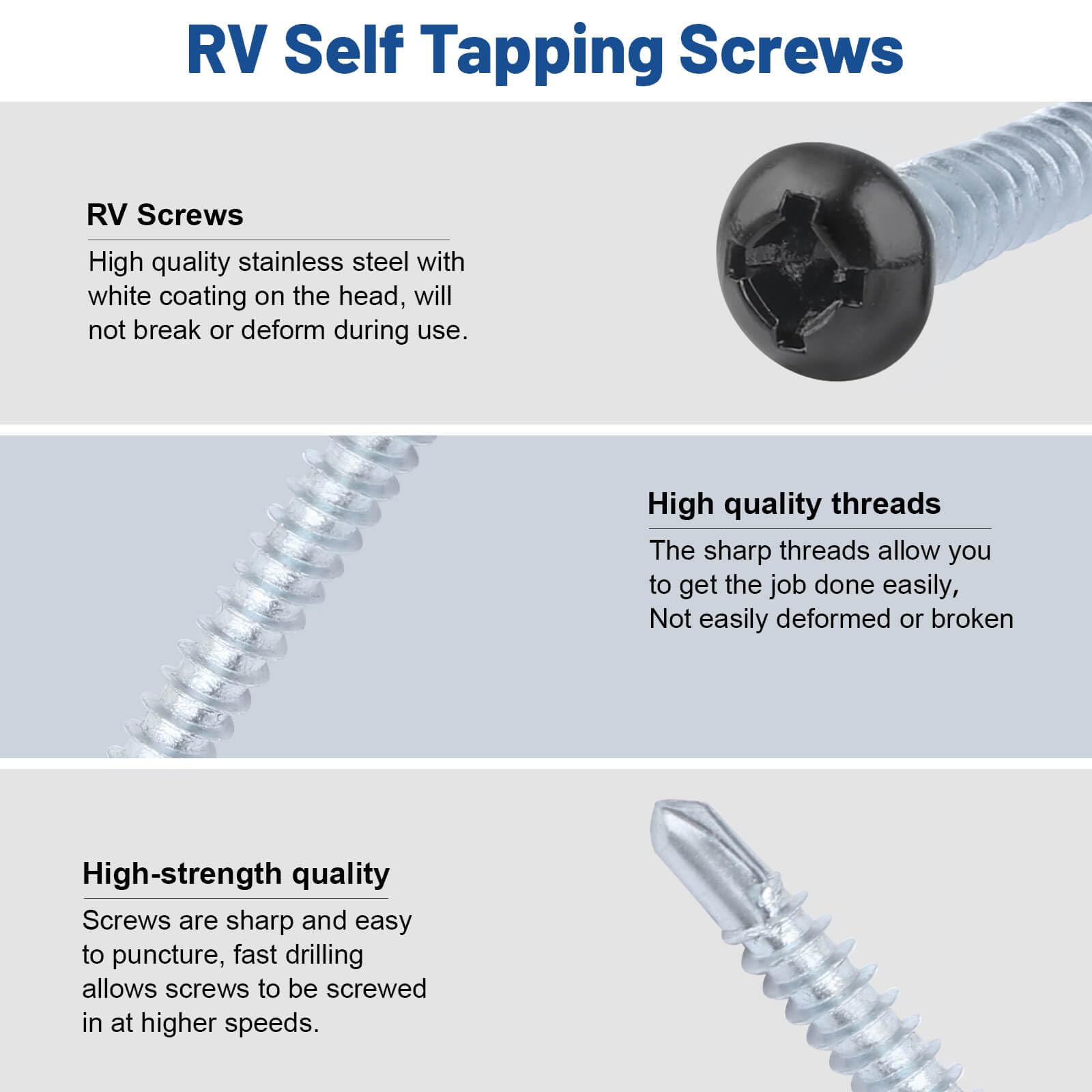 Pan Head Metal RV Screws Black #8x1 for Quad Drive Self Tapping Drill RV Interior and Exterior Enclosed Trailer Repair Screws -