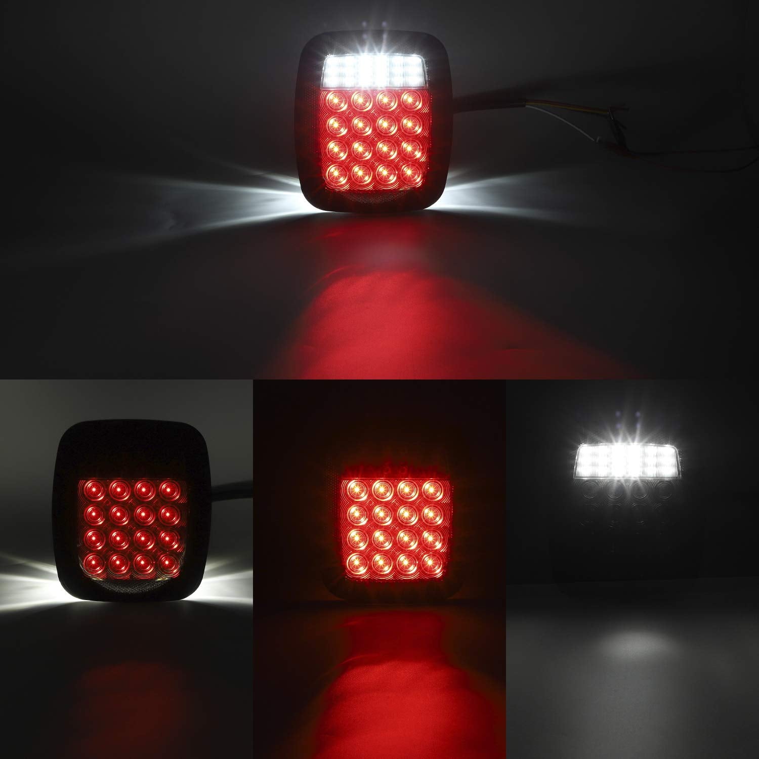 Partsam 2Pcs Universal Smoked Square Combination 38 Led Signal Tail Lights W/License Plate Lights Flatbed Trucks Brake Stop Turn