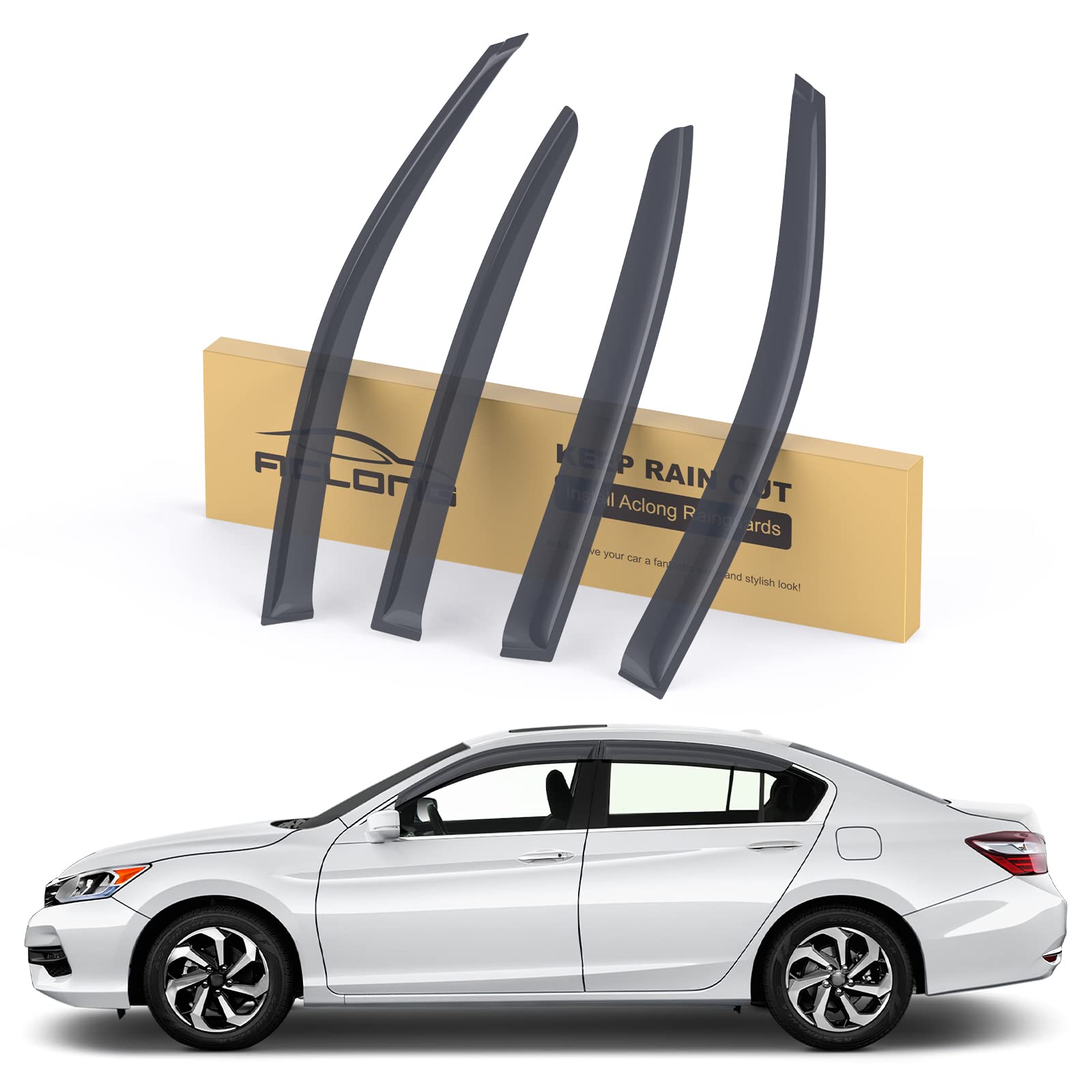 Aclong Smoke Rain Guards Fit For Honda Accord 2013-2017 Tape-On Side Shatterproof Window Visor, Window Deflectors, Vent Deflecto