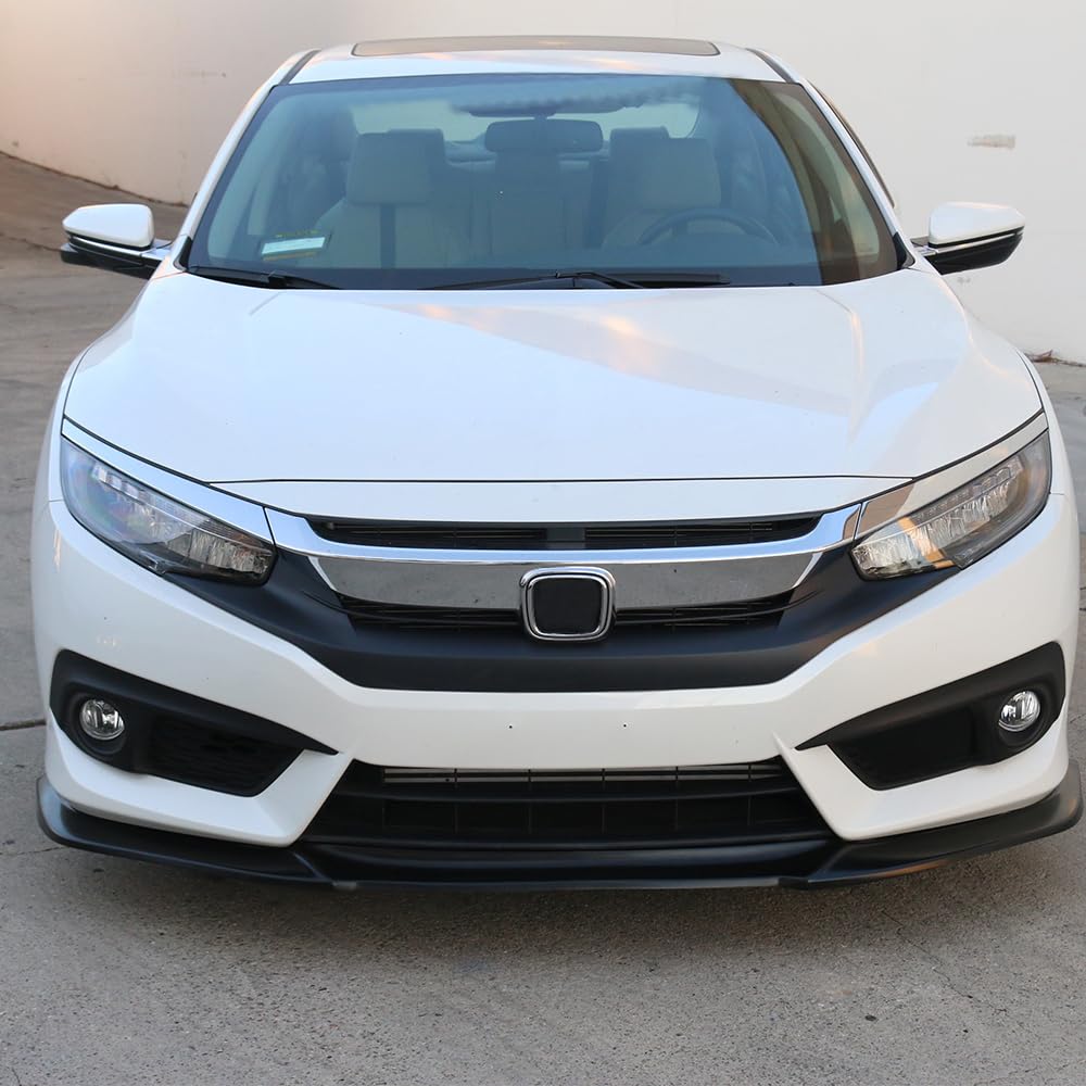 Front Bumper Lip Compatible with 2016-2018 Honda Civic, IKON GT Style Black PU Front Lip Finisher Under Chin Spoiler Add On by I