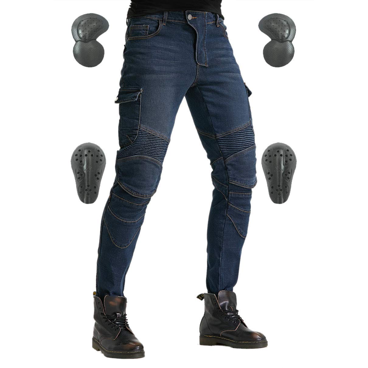 Men'S Motorcycle Riding Pants Denim Jeans Protect Pads Equipment With Knee And Hip Armor Pads Ves6 (Blue, 3Xl=38)