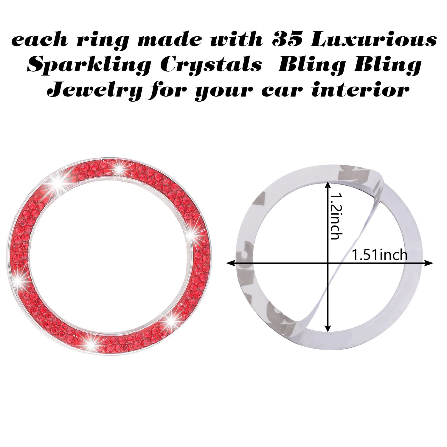 Livtee 2 Pcs Crystal Double Rhinestone Car Engine Start Stop Decoration Ring, Bling Car Interior Accessories For Women, Push To Start Button Cover/Sticker, Key Ignition & Knob Bling Ring, Red