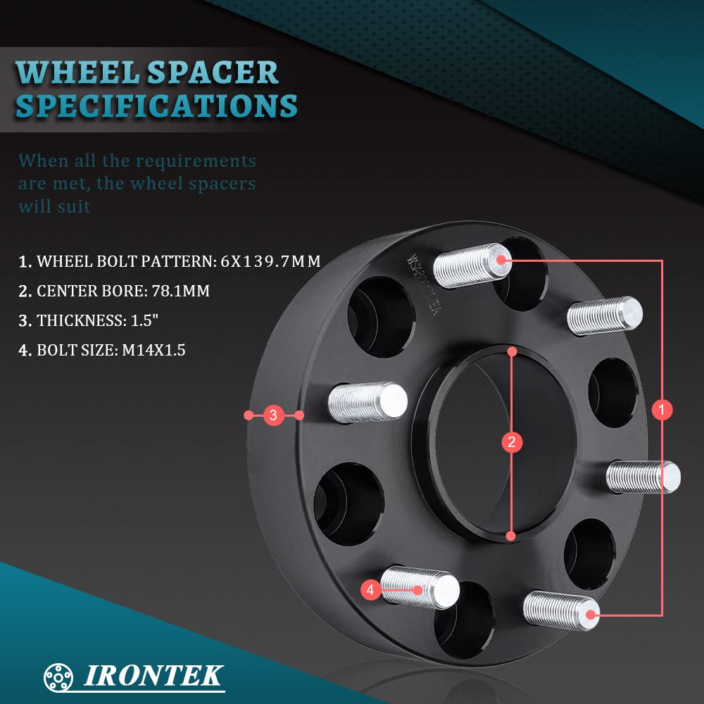 IRONTEK 4pcs 1.5'' Hub Centric Wheel Spacers 6x5.5/6x139.7mm Wheel Spacer Adapter (14x1.5 Studs 78.1mm Hub Bore) for Chevy Silve