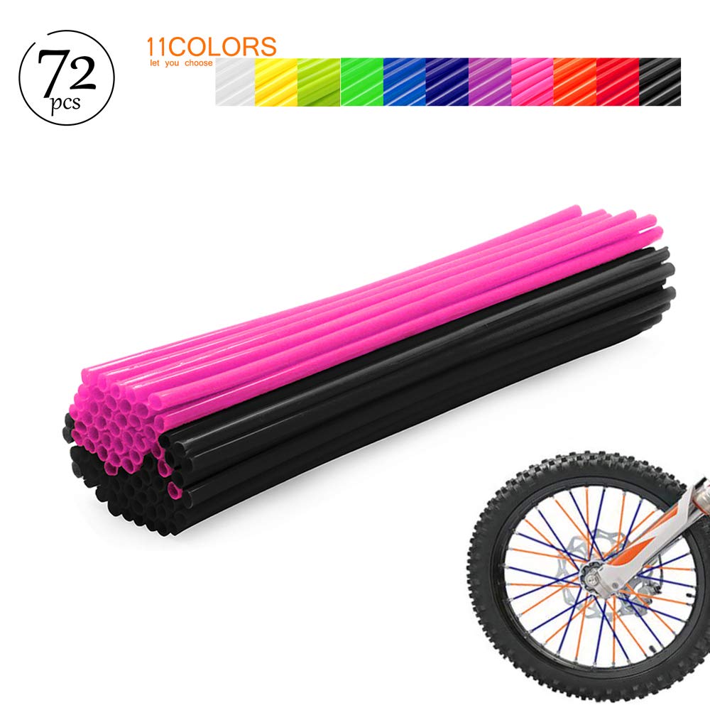 Baione Worldmotop Mixed 72Pcs Dirt Bike Spoke Covers Wheel Spoke Wraps Wheel Rim Spoke Skins Universal For Yamaha Honda Bmw Suzuki Kawasaki Wheelchair-Spoke Sleeves For Dirtbike (Black+Pink)