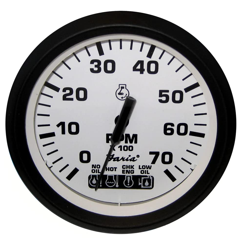 Faria Beede 32950 Euro Tachometer 7 Gauge with System Check Indicator - White, One Size